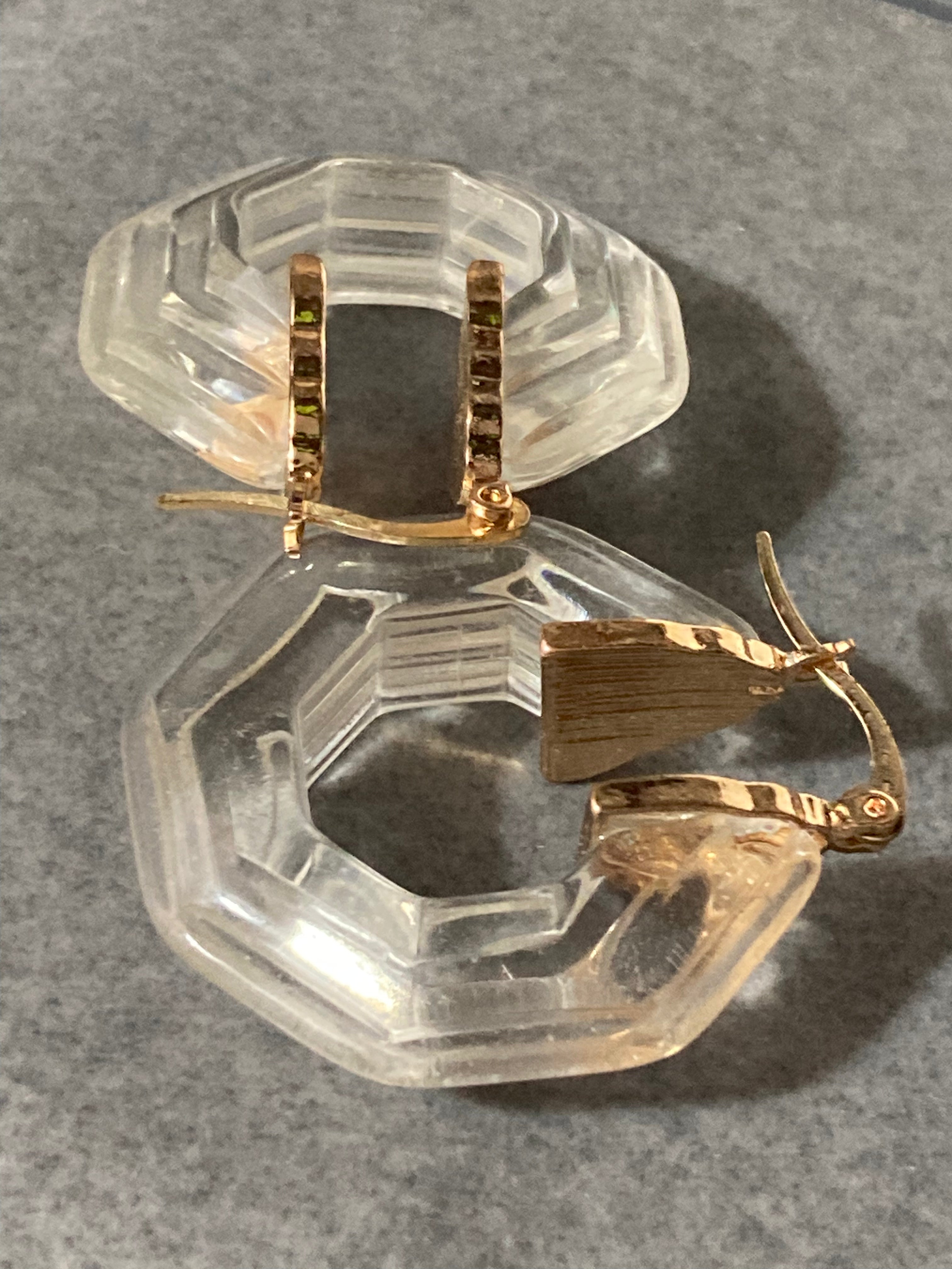 Octagonal Clear acrylic gold tone hoop earrings