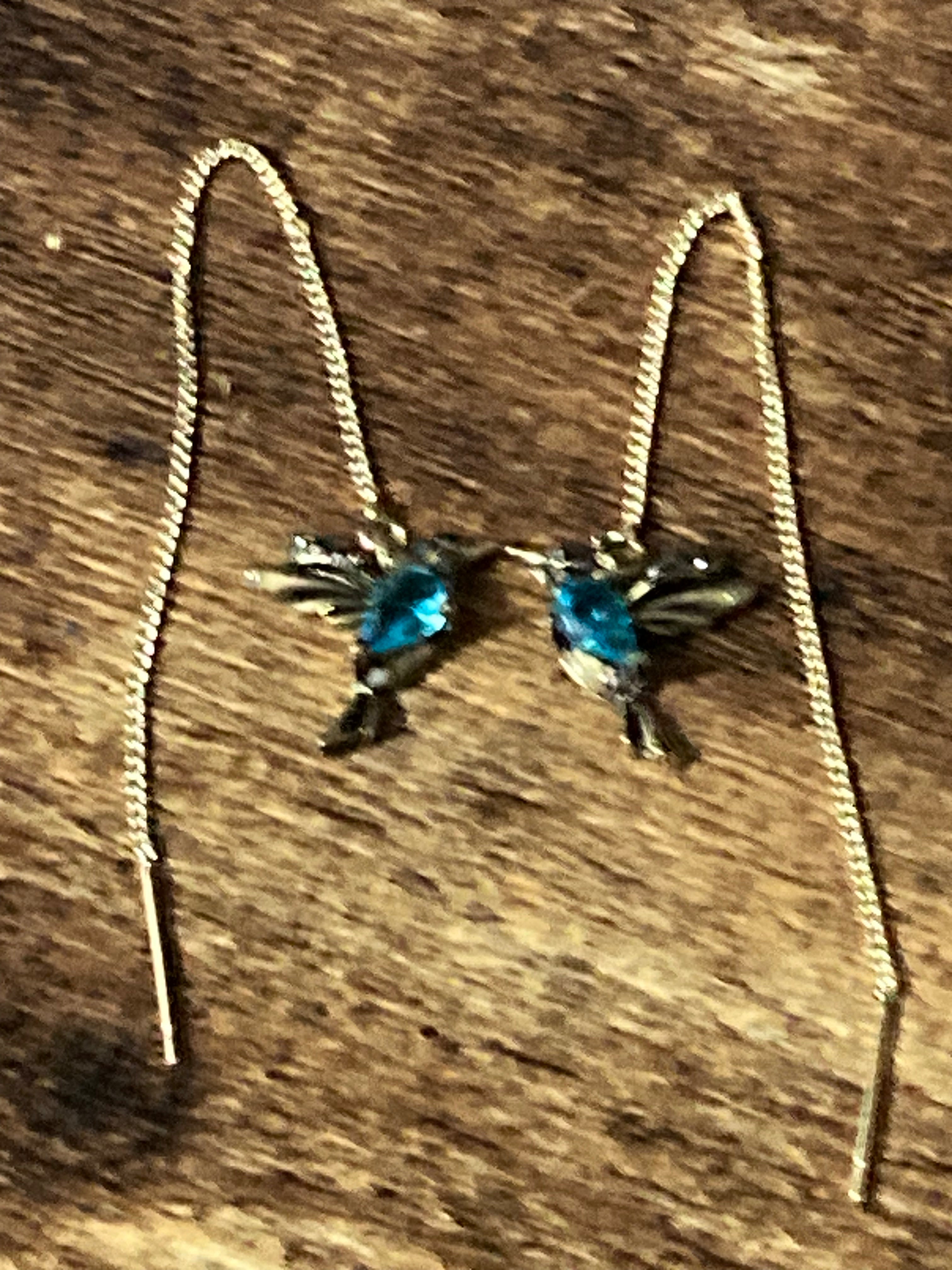 Blue diamanté marcasite blue Crystal bird threader earrings