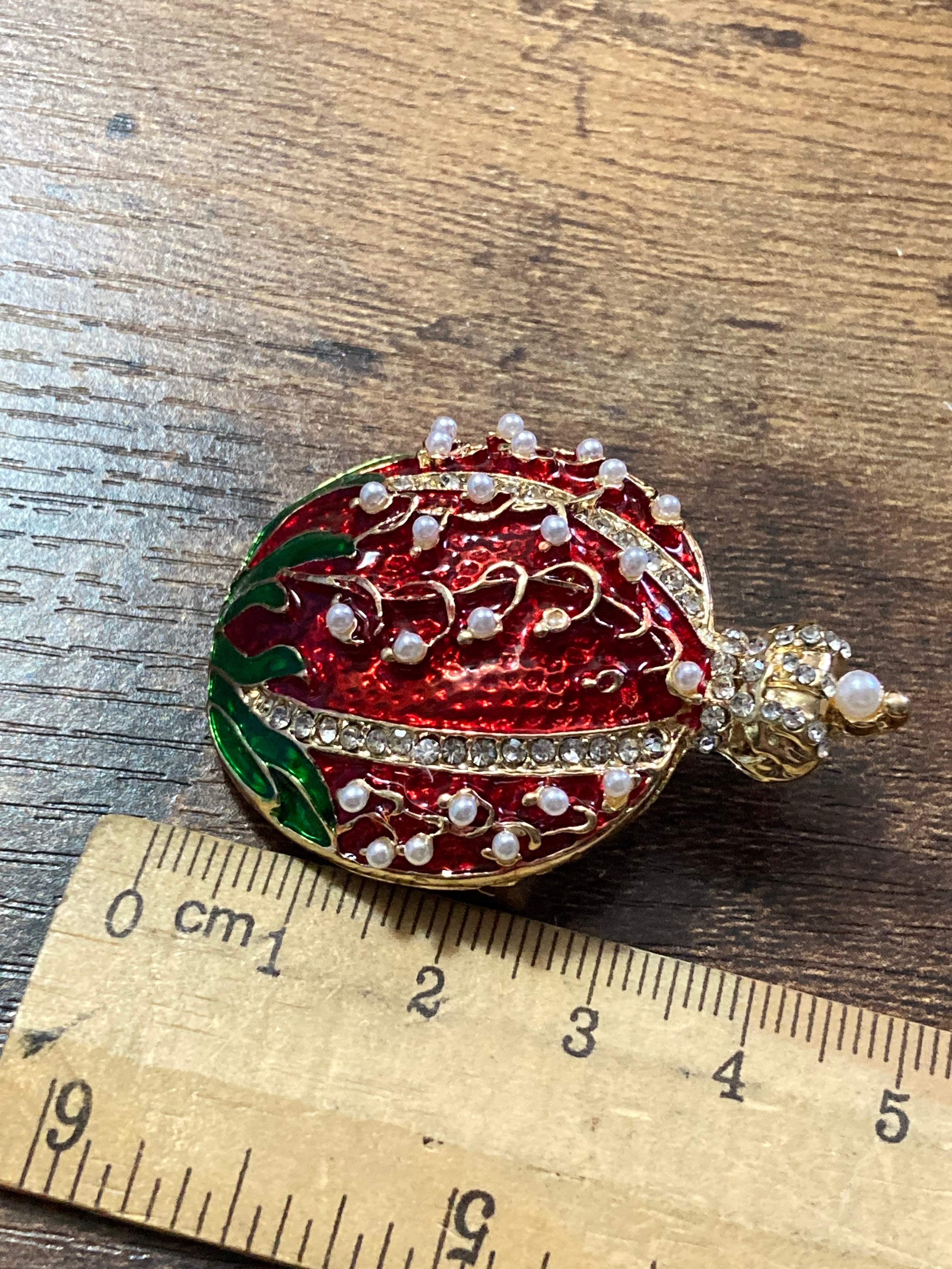 Red enamel royal crown pomegranate fruit brooch