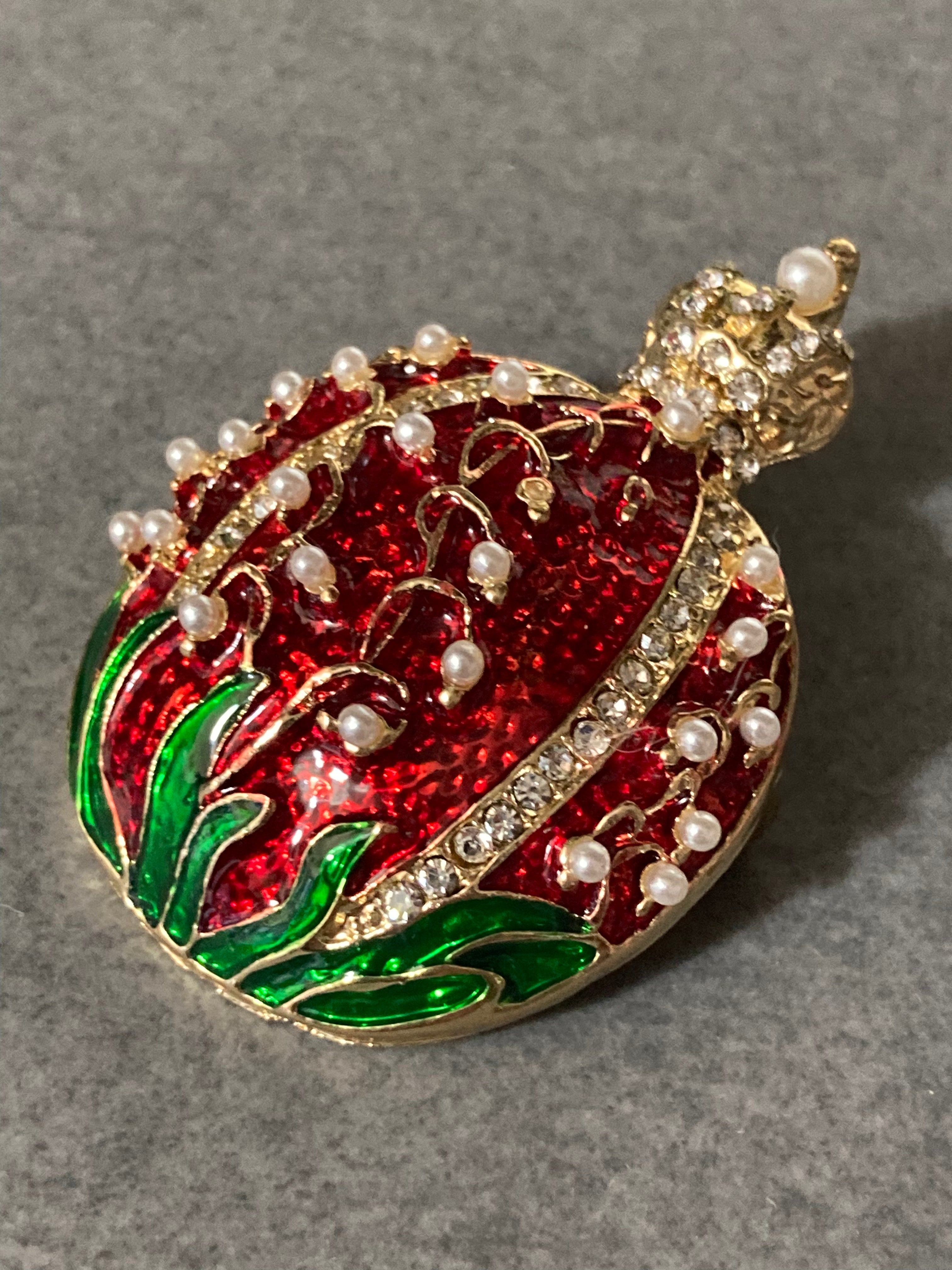 Red enamel royal crown pomegranate fruit brooch