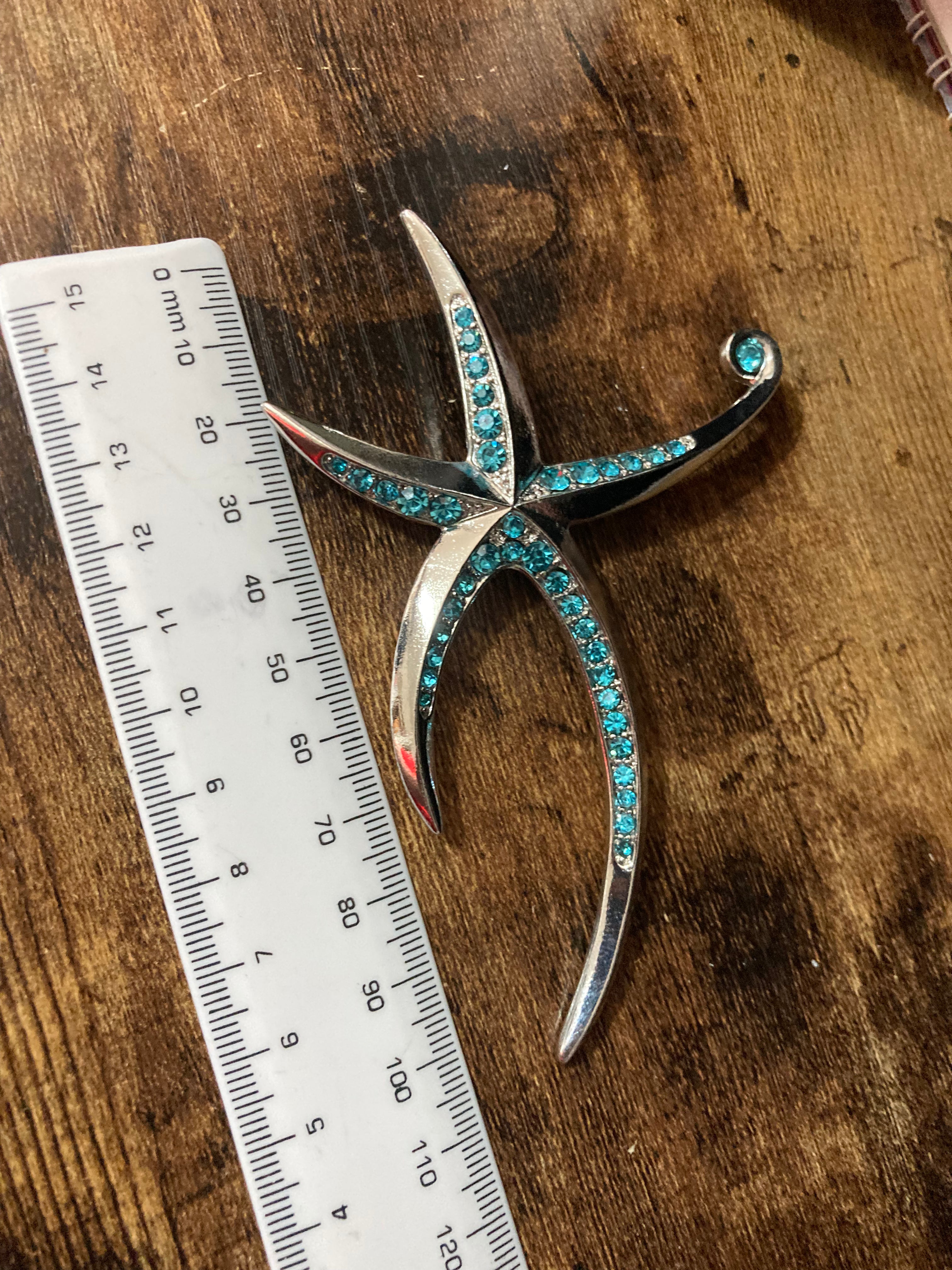 Large starfish brooch blue diamanté
