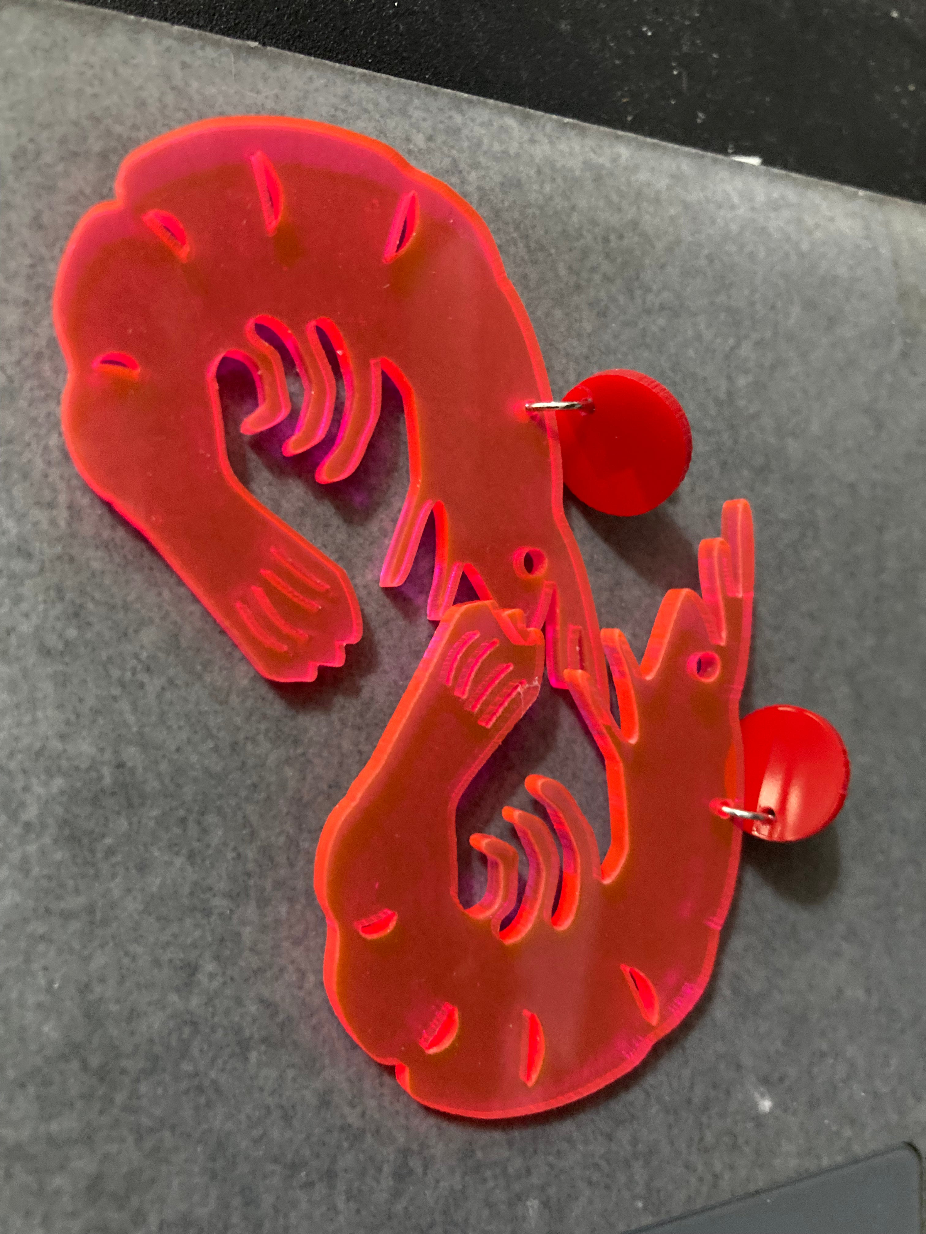 pink acrylic prawn earrings