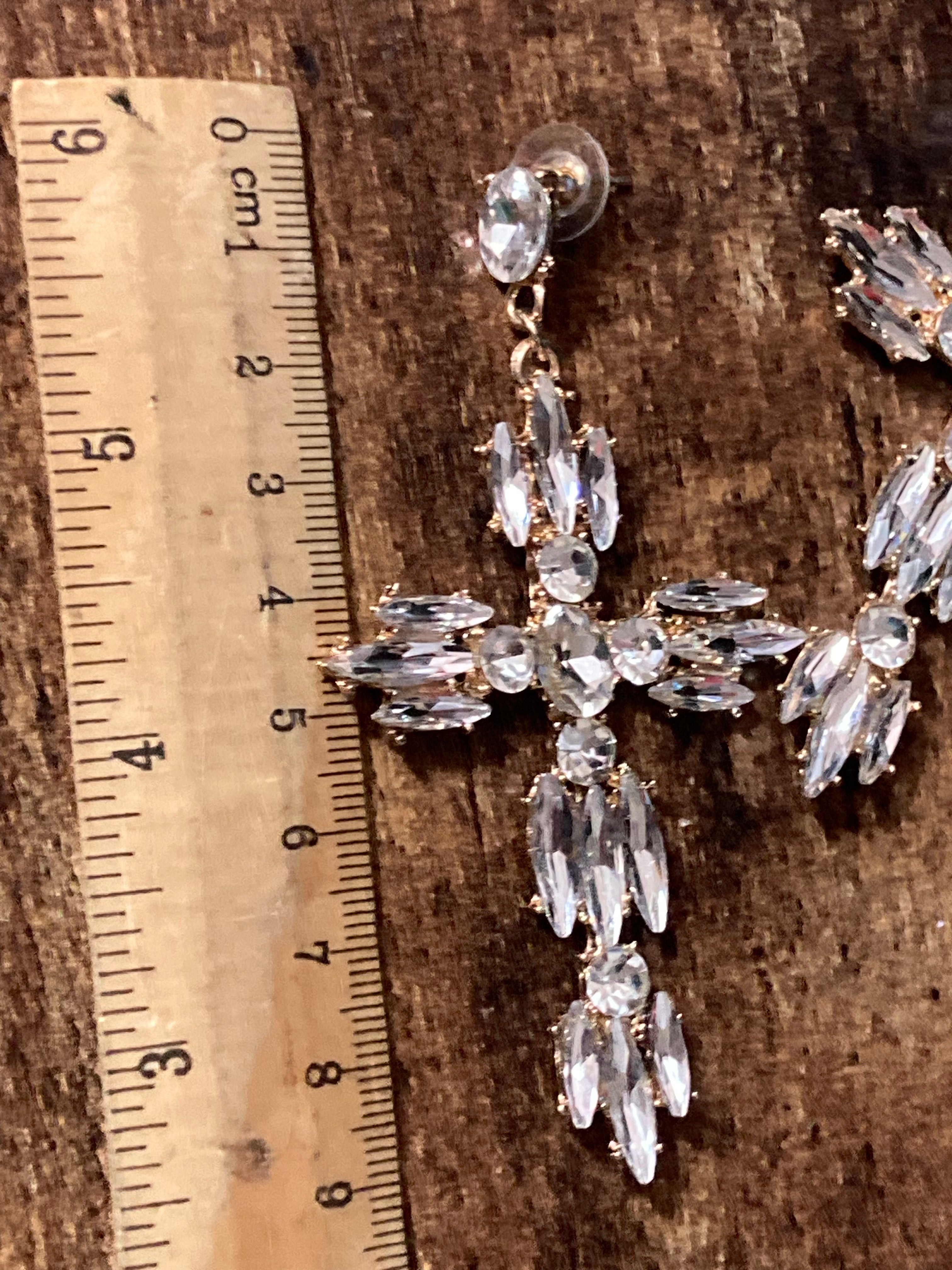Oversized diamanté cross earrings