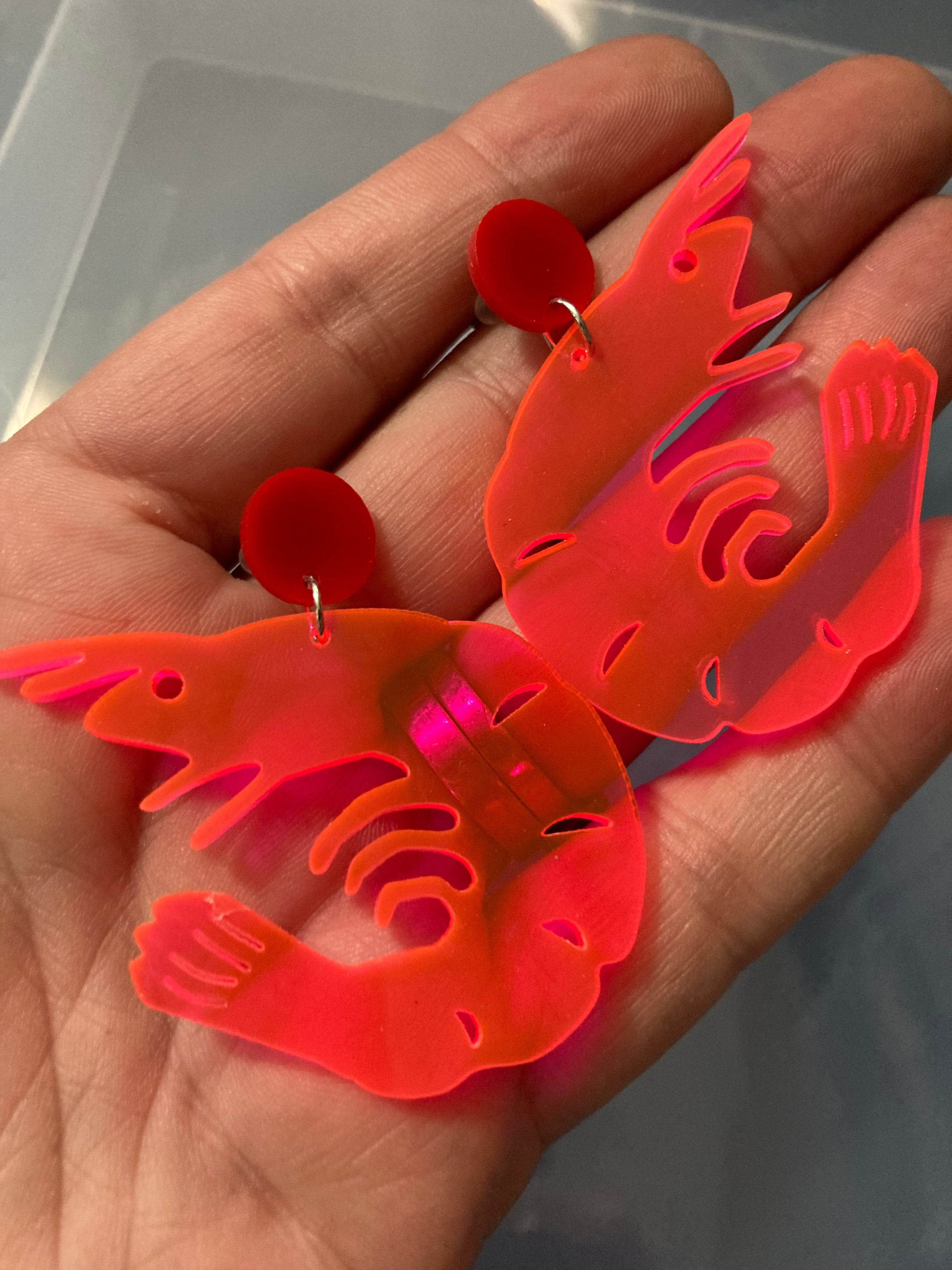 pink acrylic prawn earrings