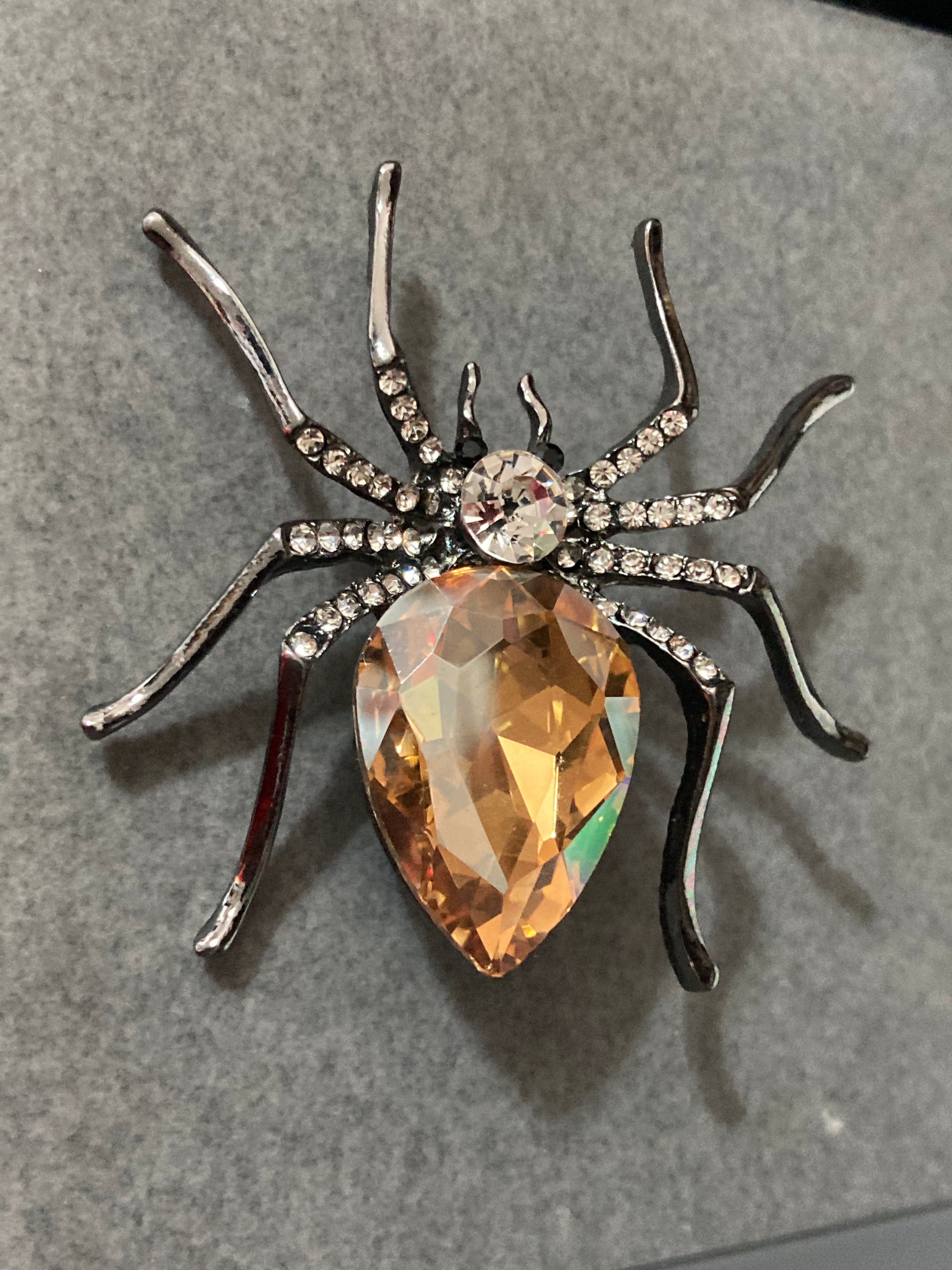 Large spider bug brooch with citrine diamanté