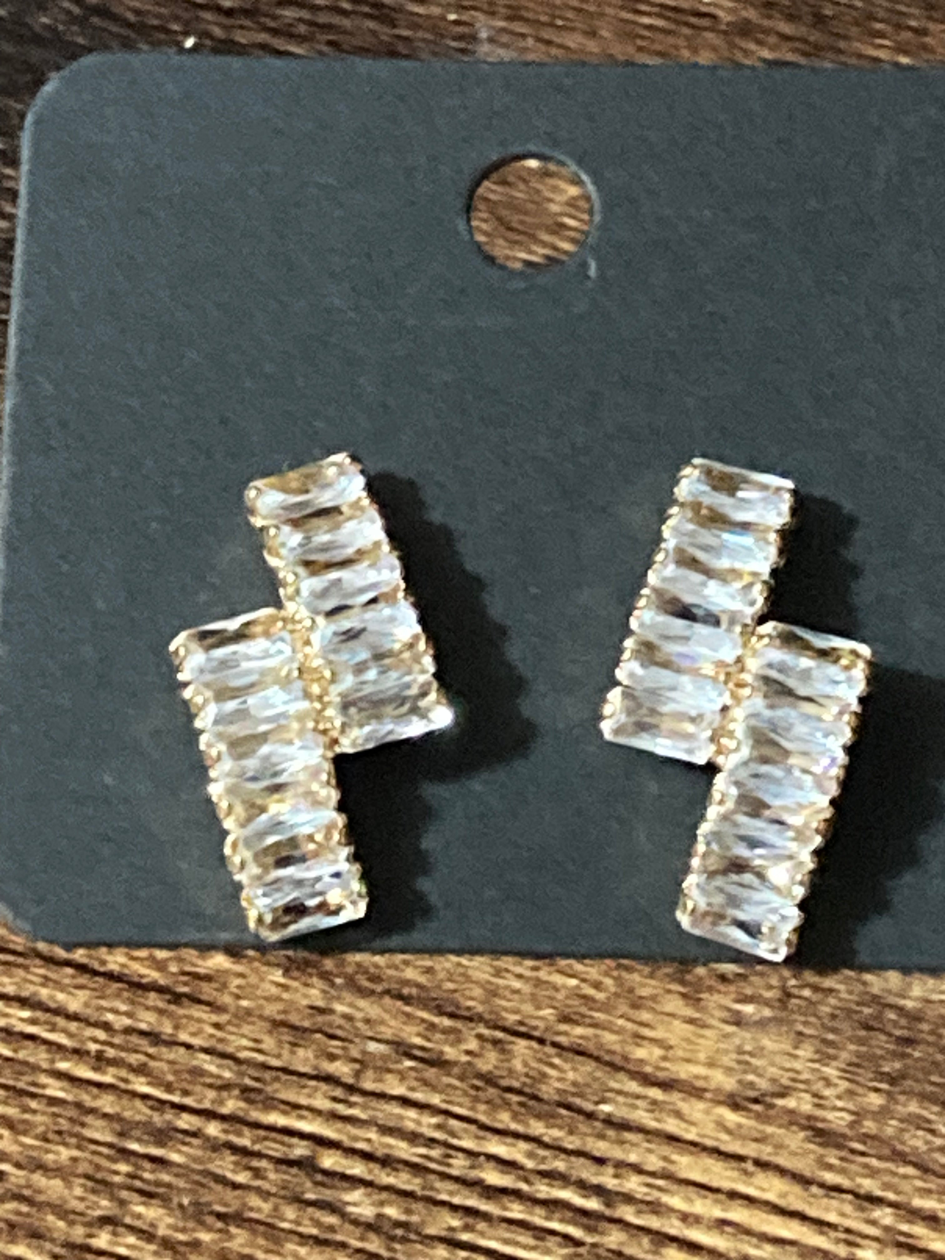 High End CZ earrings baguette Crystal diamanté gold plated