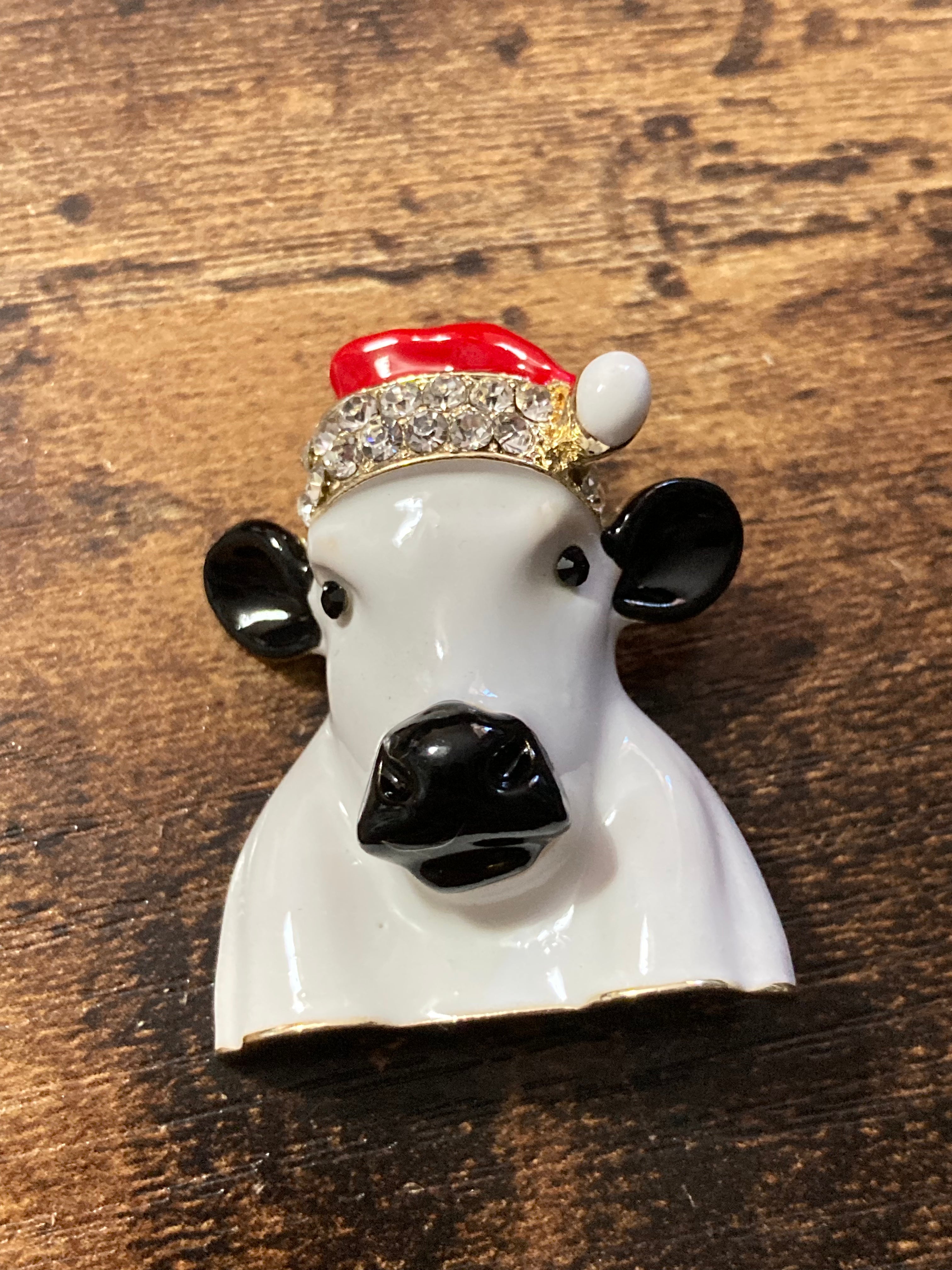 Diamanté Christmas Cow brooch