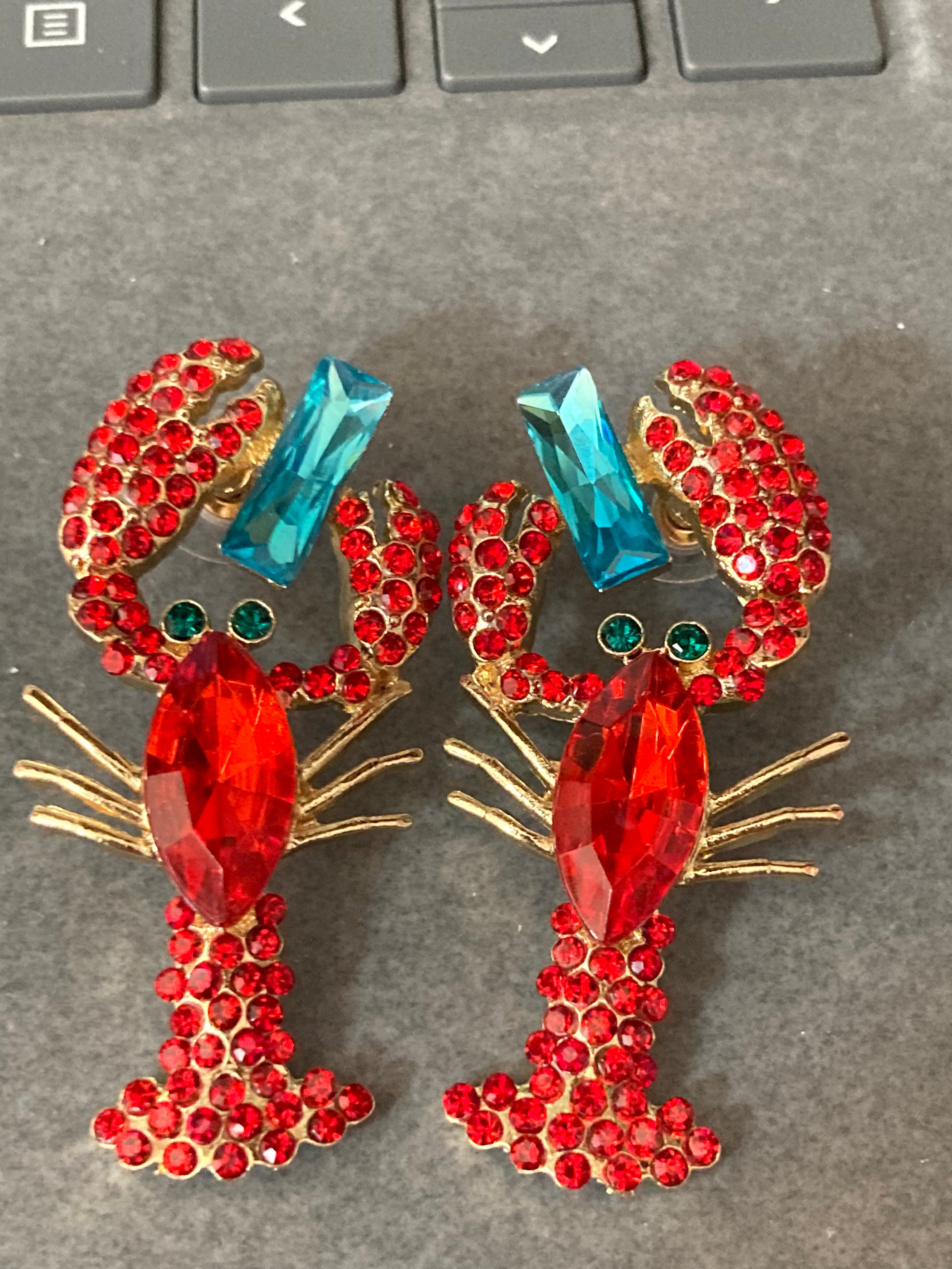 Crystal Diamanté red lobster earrings