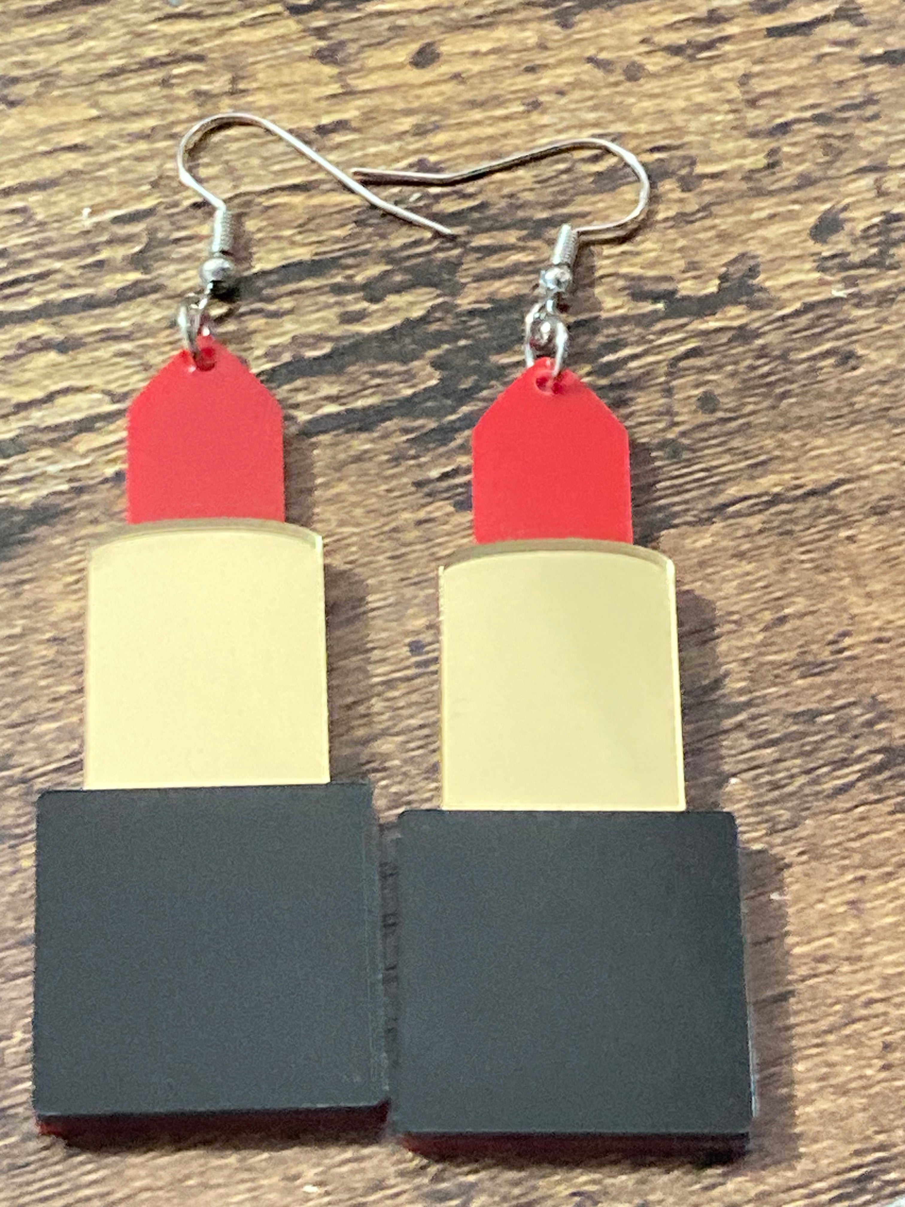 Novelty bright red lipstick acrylic earrings