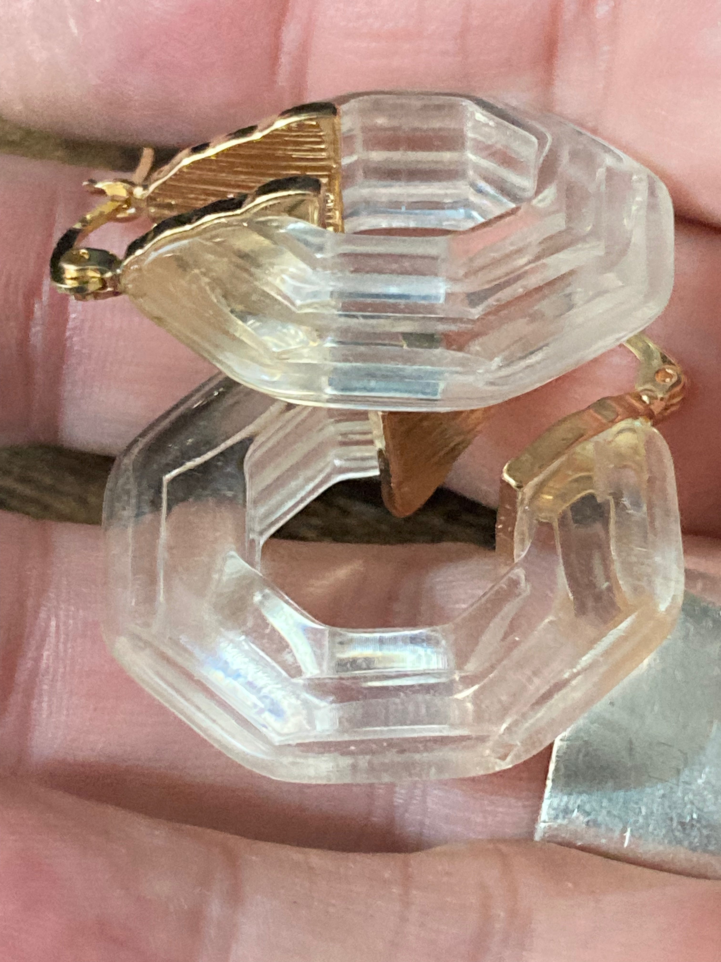 Octagonal Clear acrylic gold tone hoop earrings