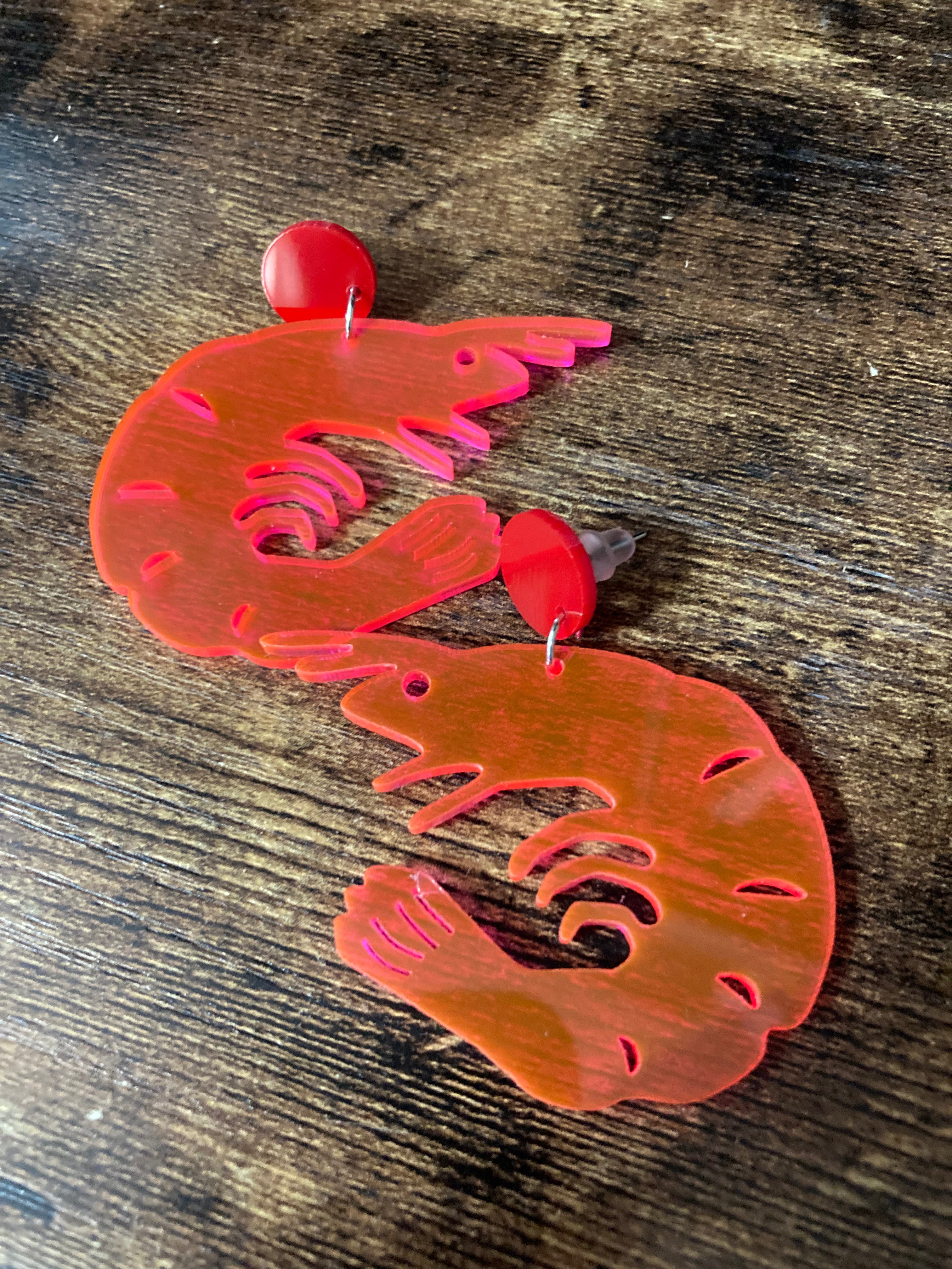 pink acrylic prawn earrings