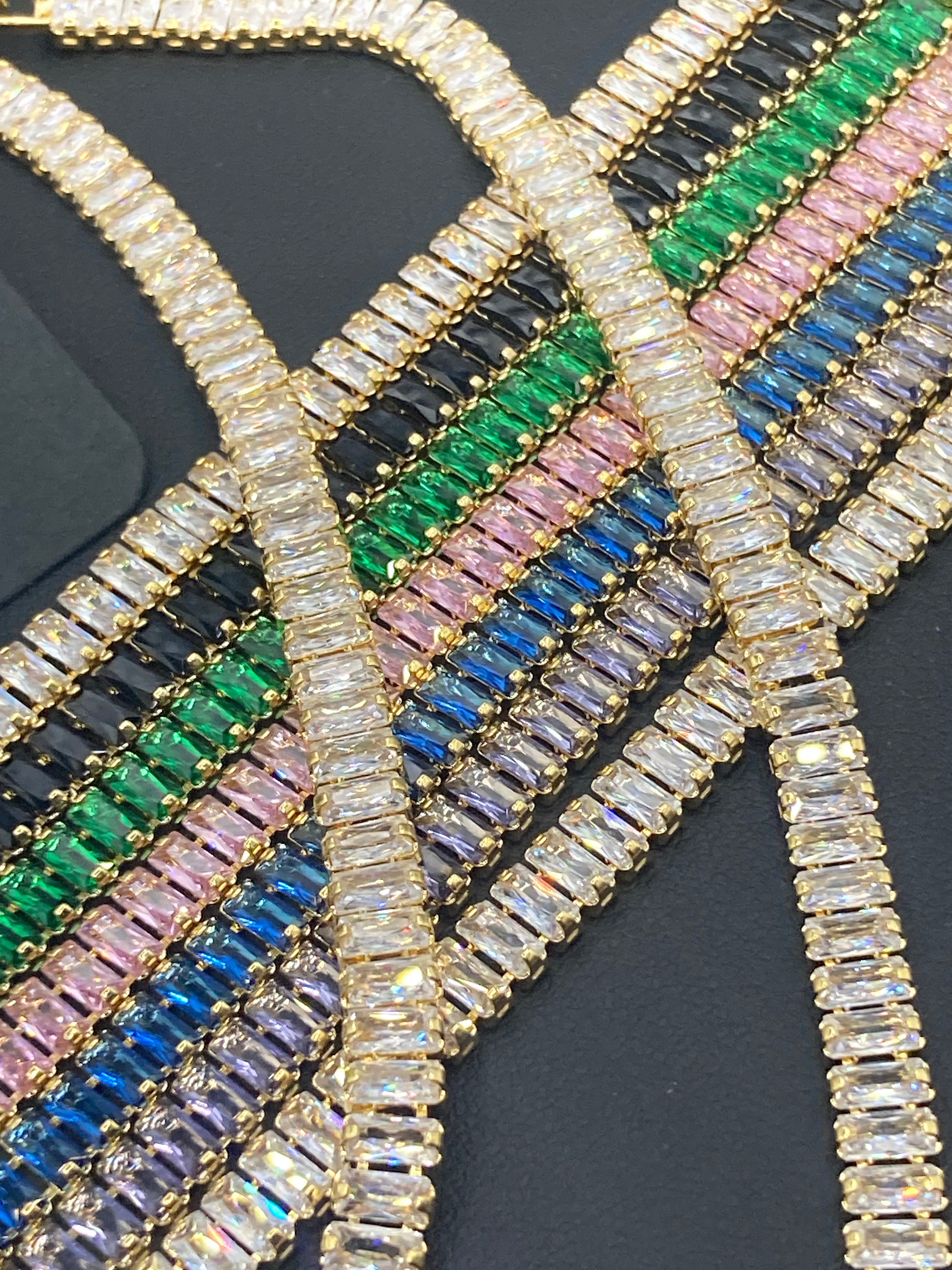 High End Sapphire Blue CZ tennis bracelet baguette Crystal diamanté gold plated