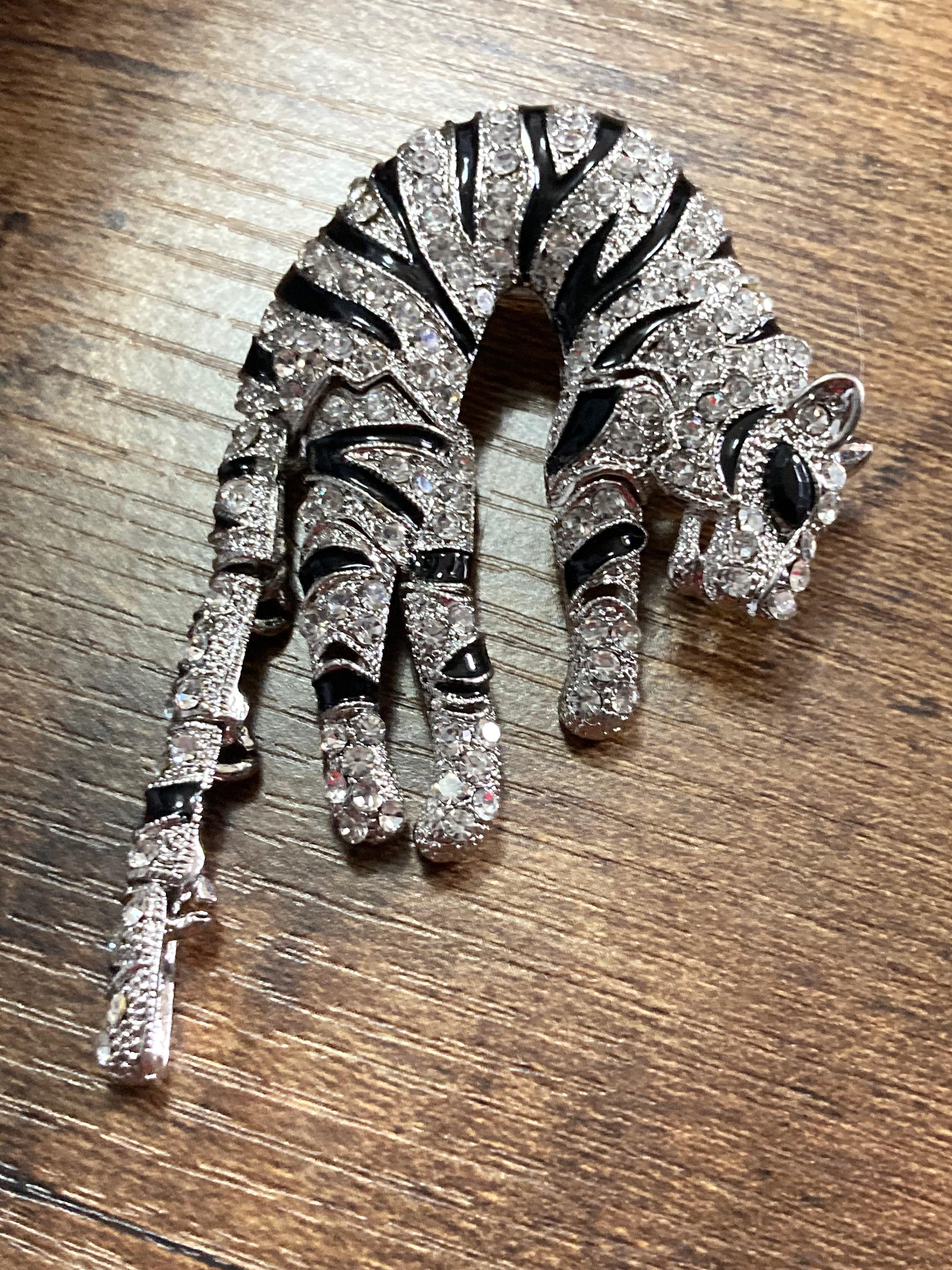 Articulated diamanté tiger big cat brooch