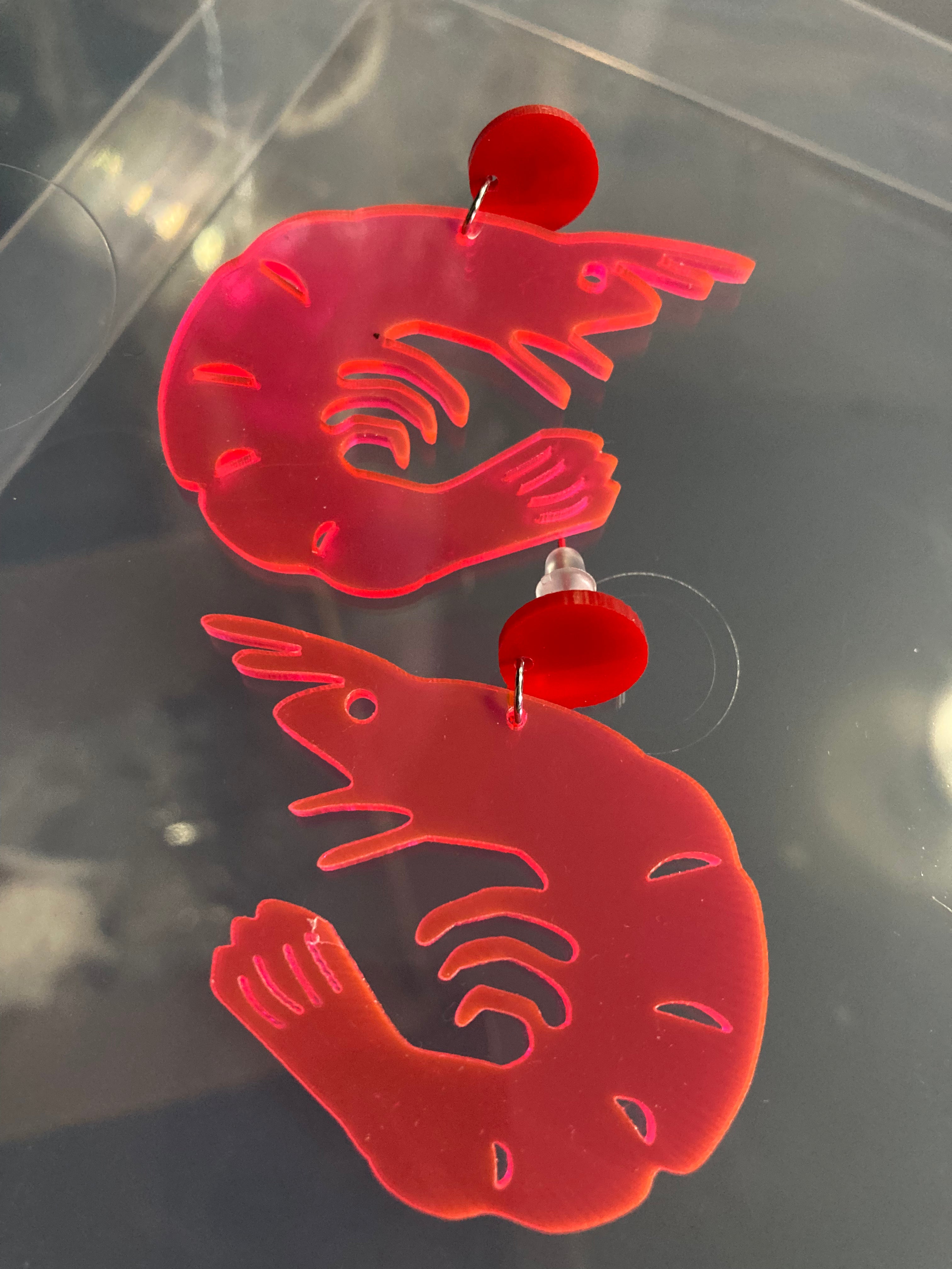 pink acrylic prawn earrings
