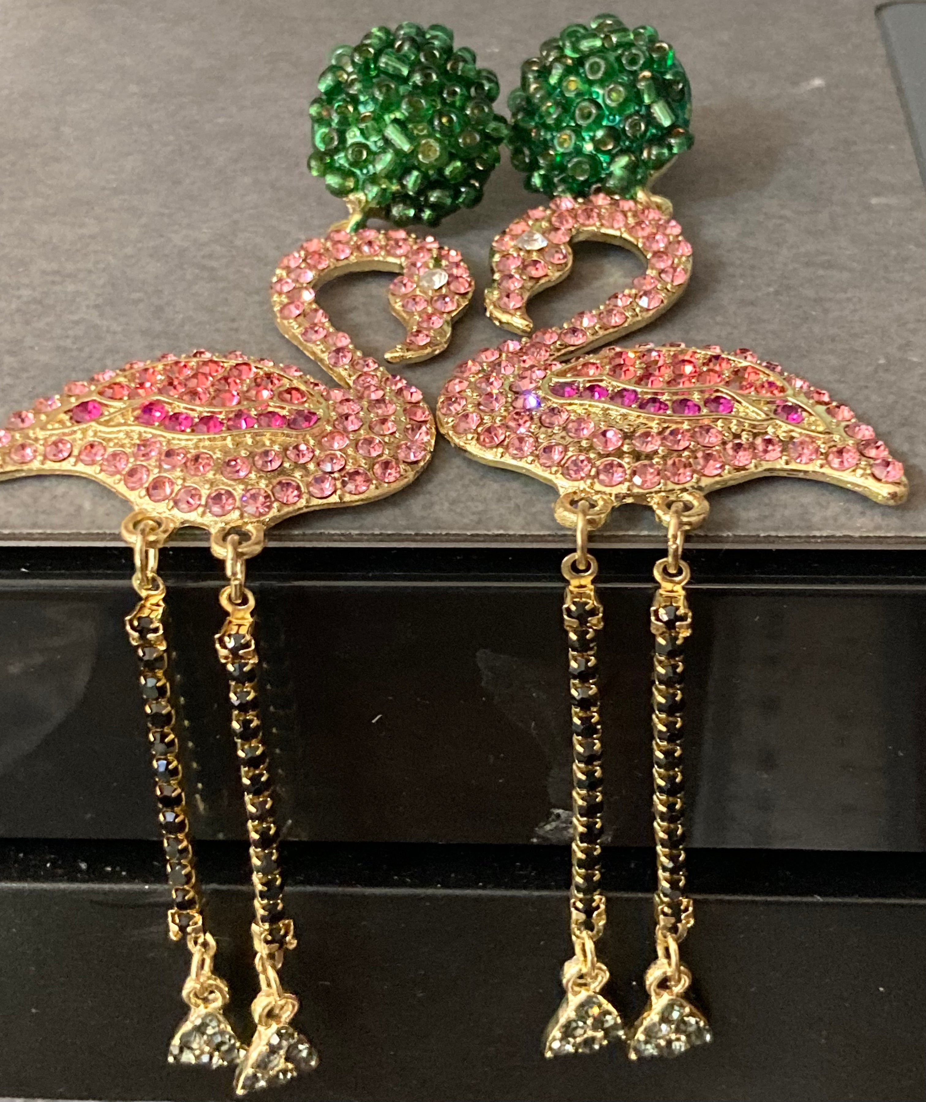 pink diamanté flamingo earrings