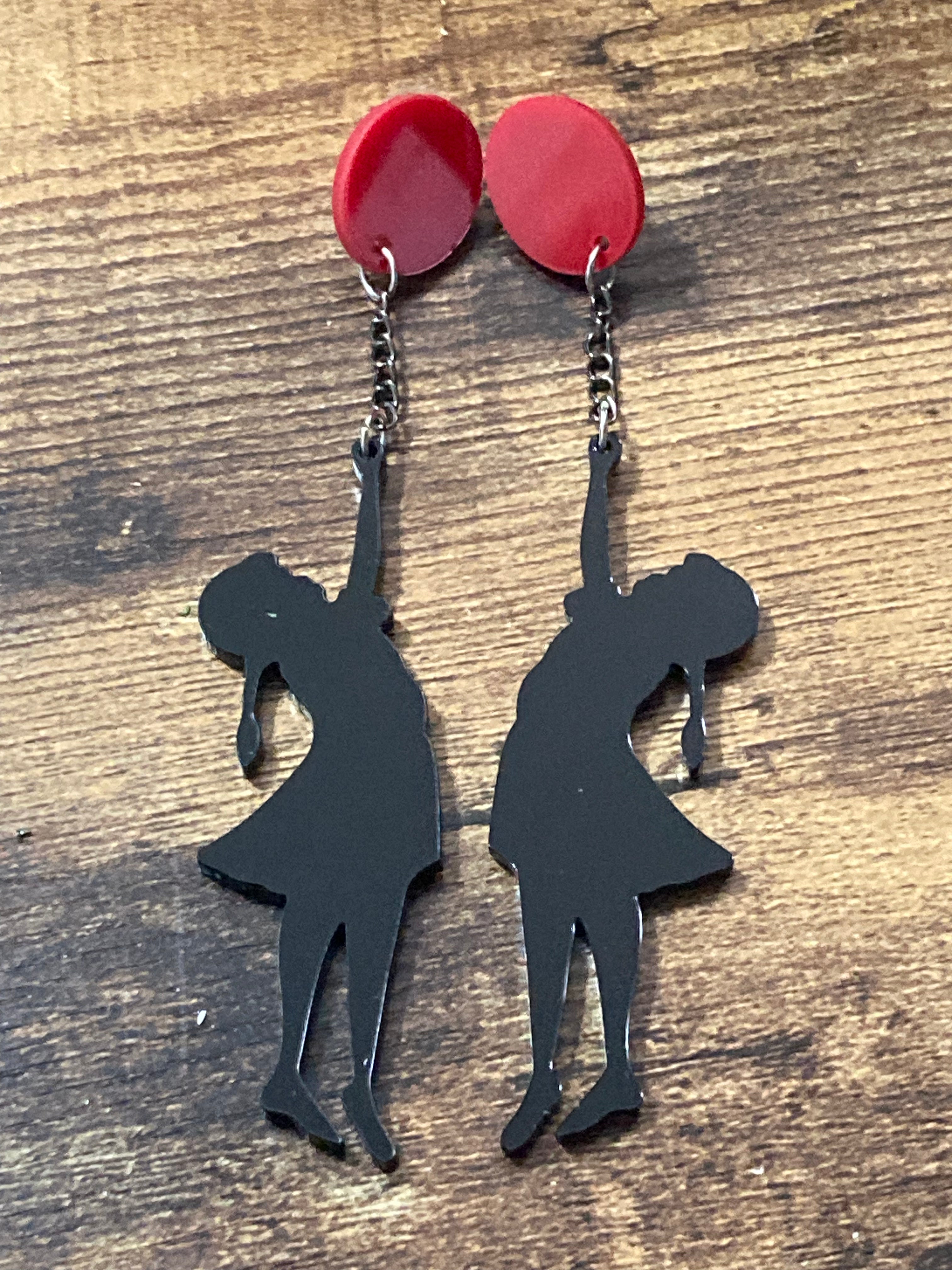 Banksy inspired girl with balloon earrings