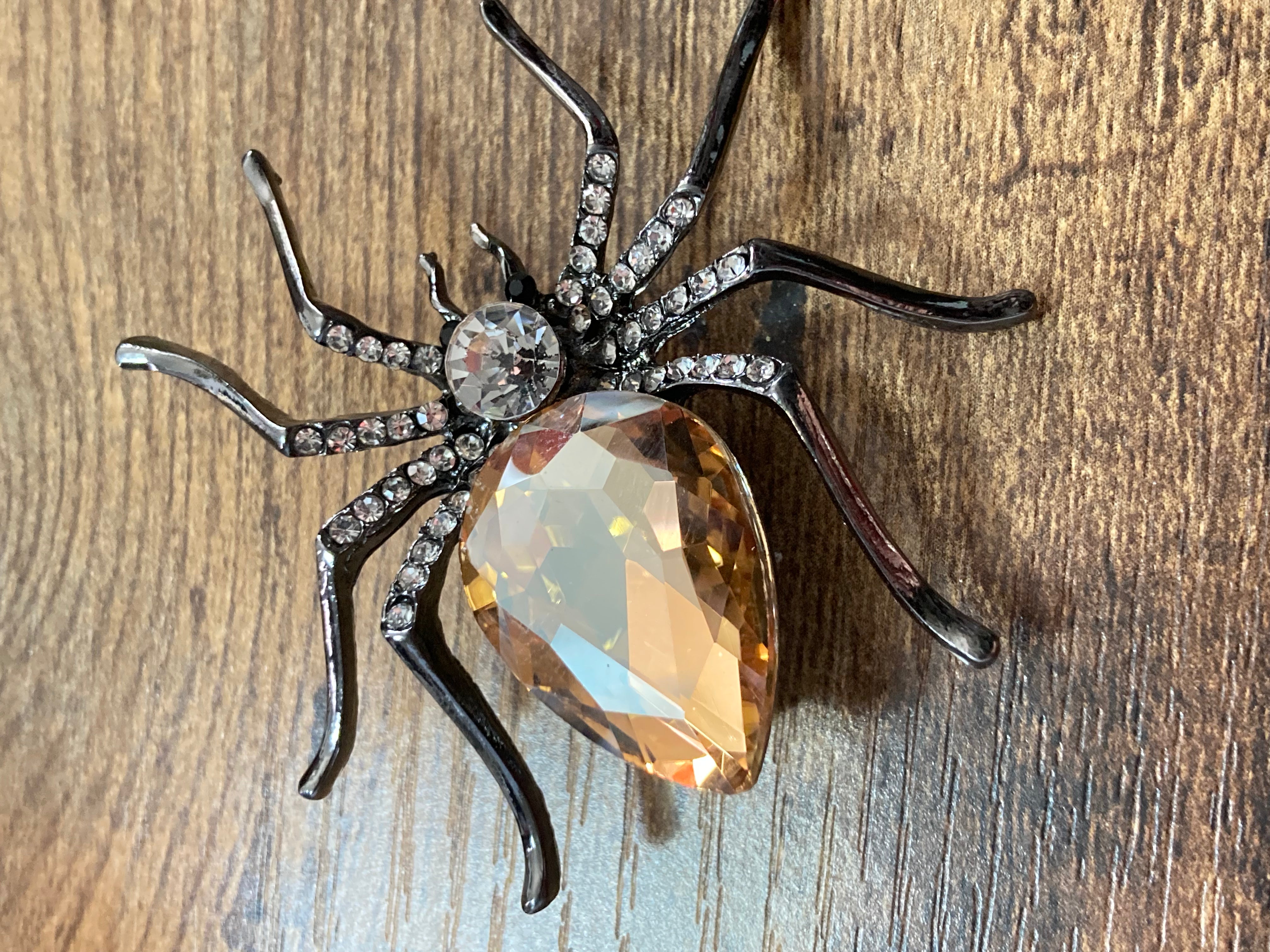 Large spider bug brooch with citrine diamanté