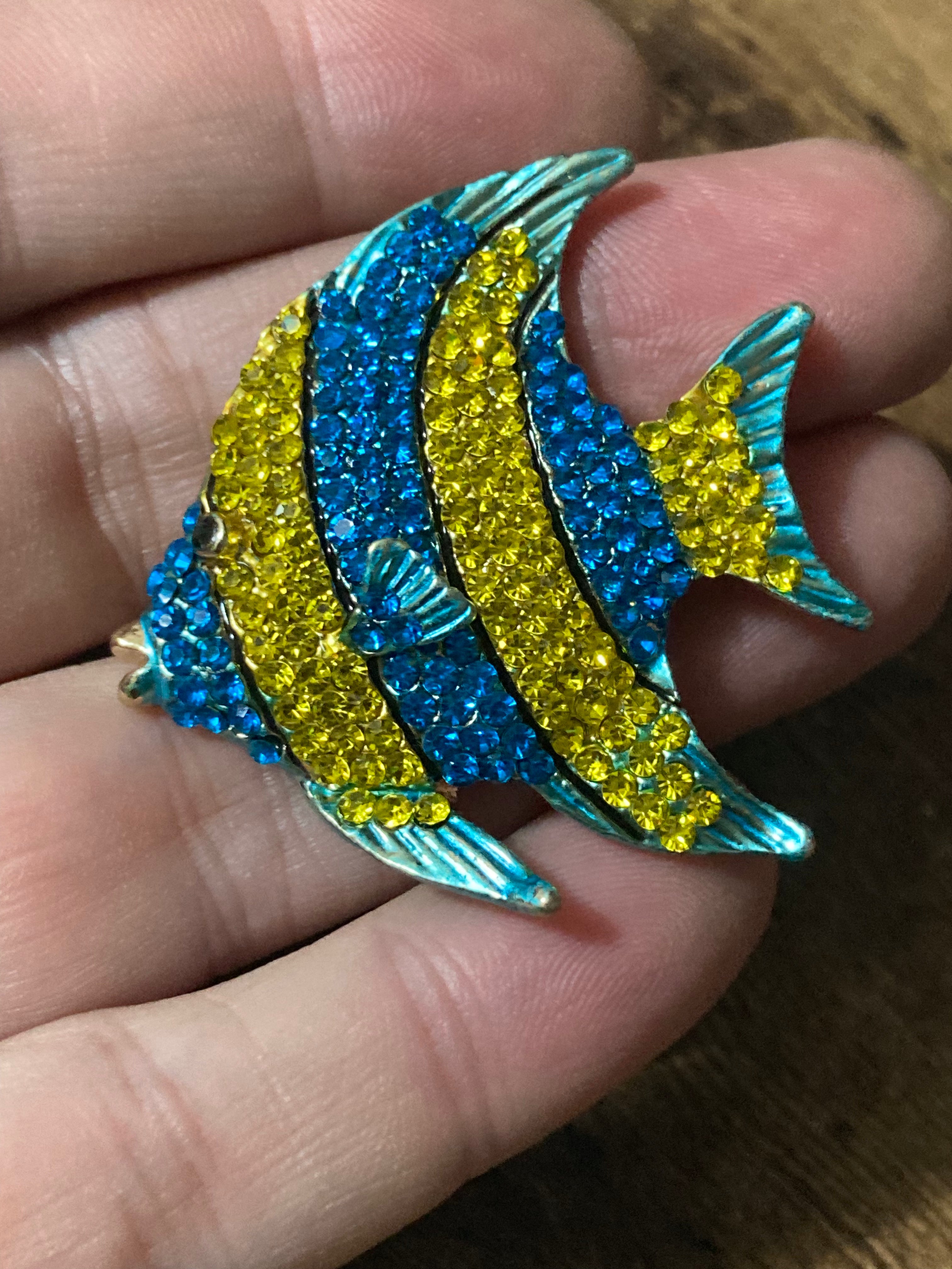 Diamanté Fish Brooch, Blue And Yellow Crystal Nautical Gift Pin