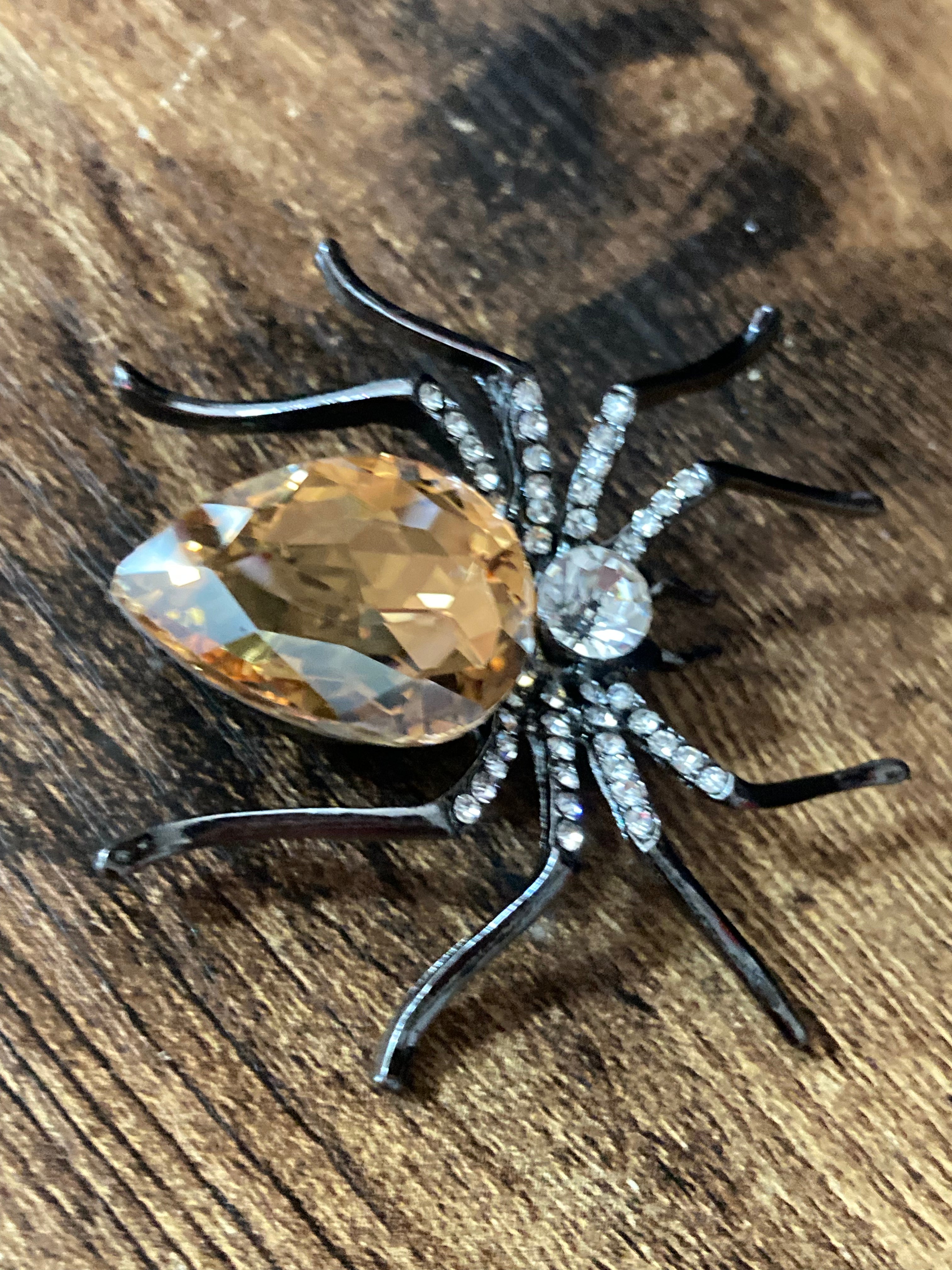 Large spider bug brooch with citrine diamanté