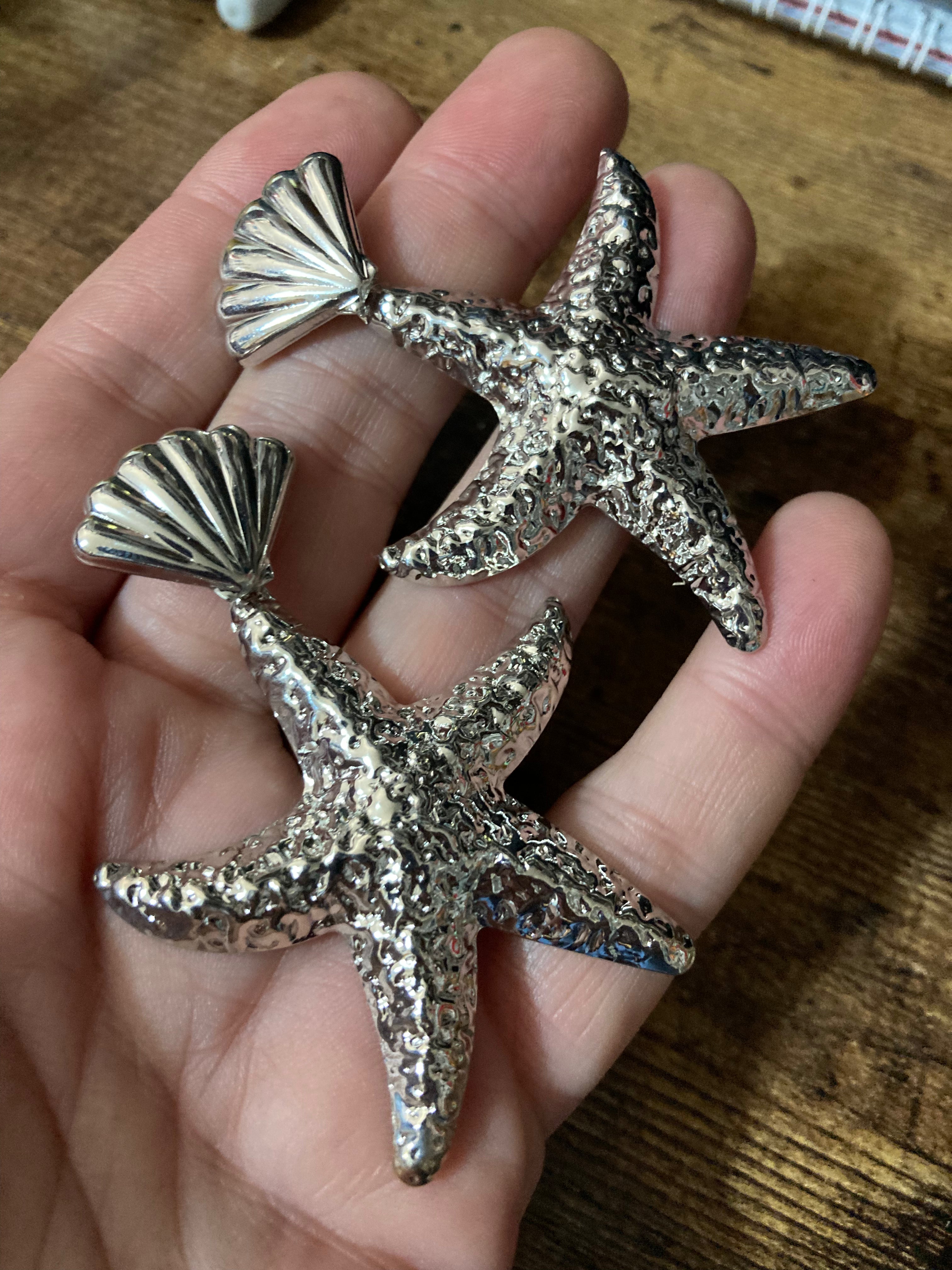 Oversized silver metal starfish earrings