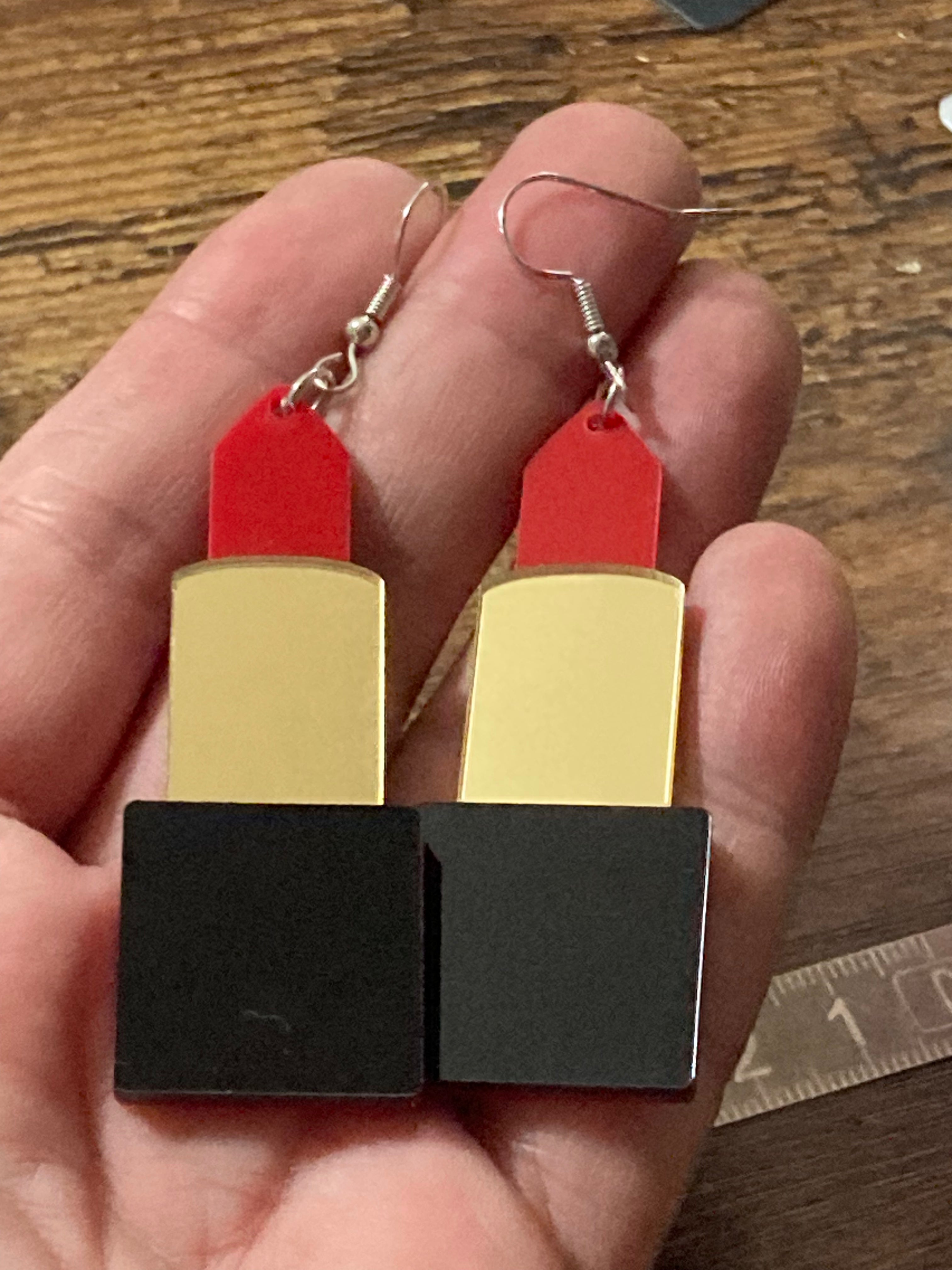 Novelty bright red lipstick acrylic earrings
