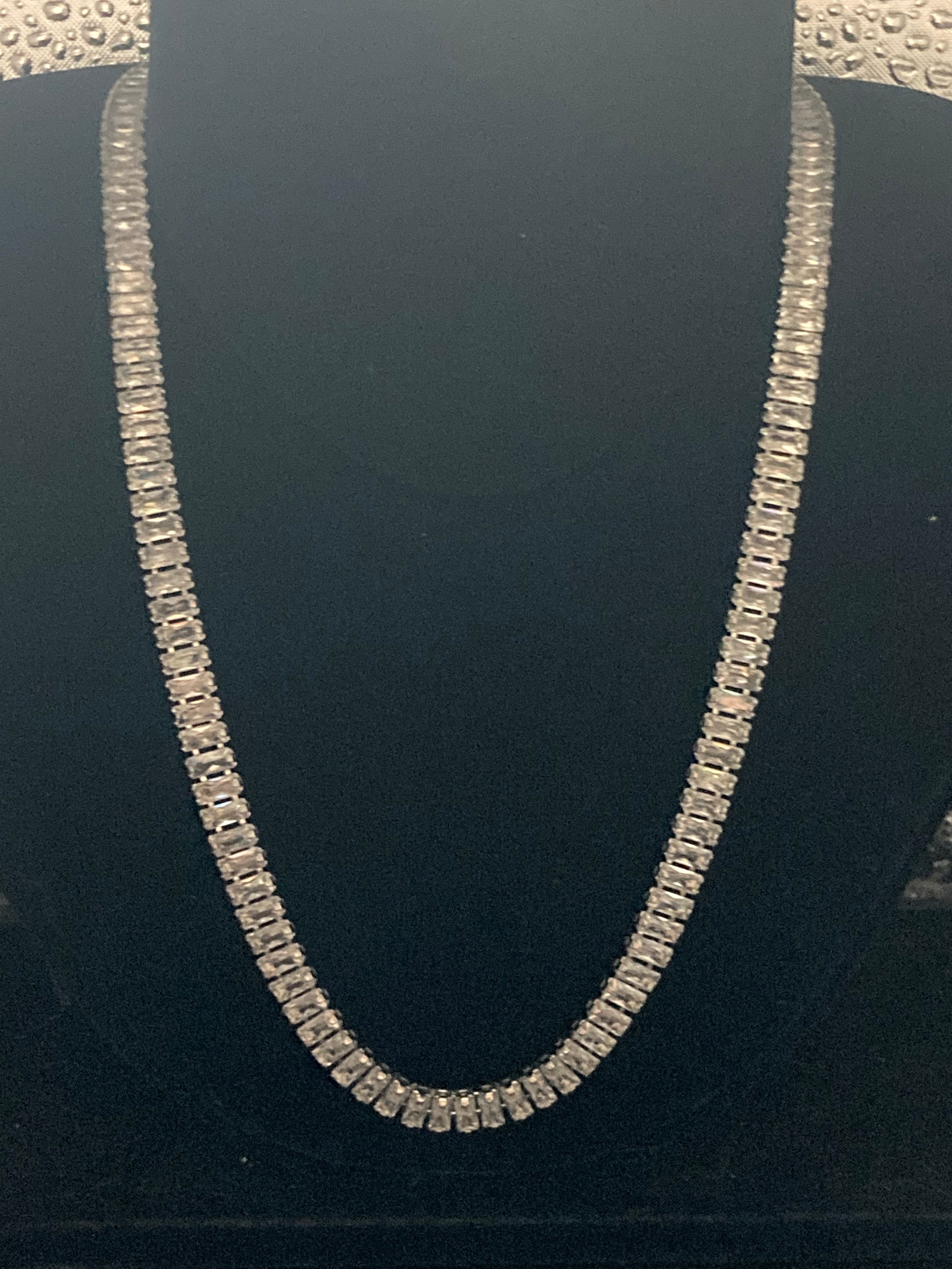 High End clear CZ necklace baguette Crystal diamanté White gold plated