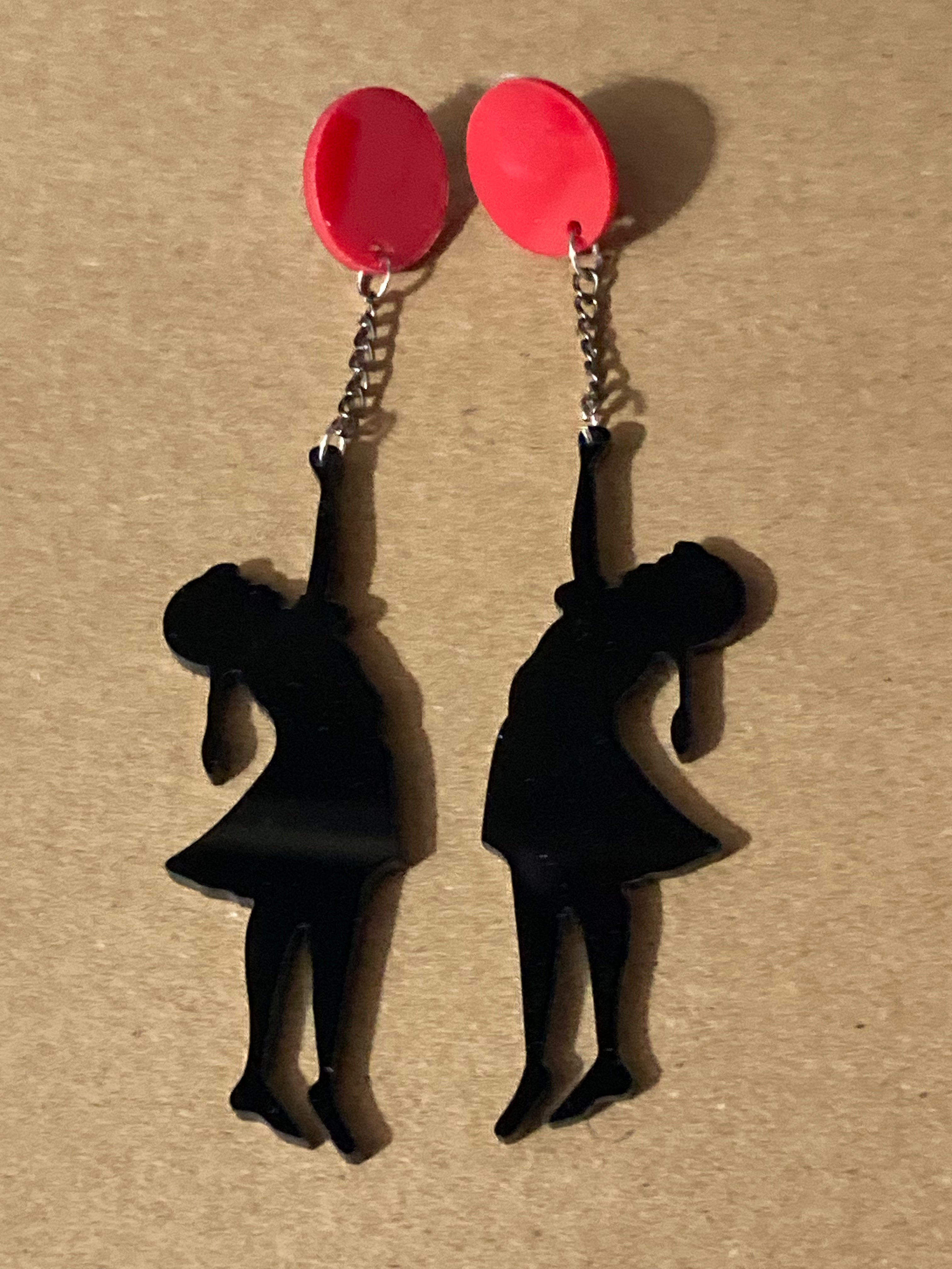 Banksy inspired girl with balloon earrings