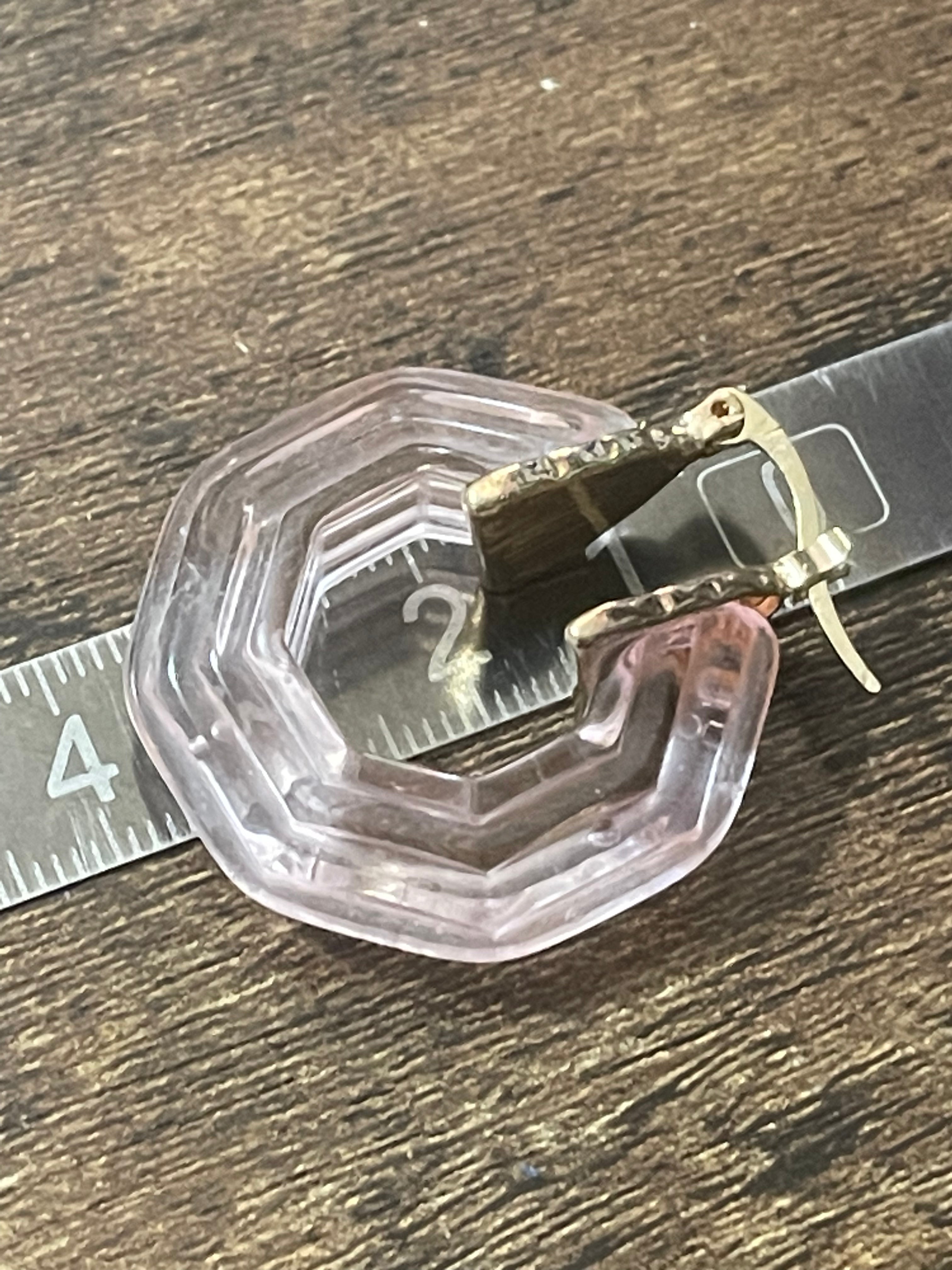 Octagonal blush pink acrylic gold tone hoop earrings