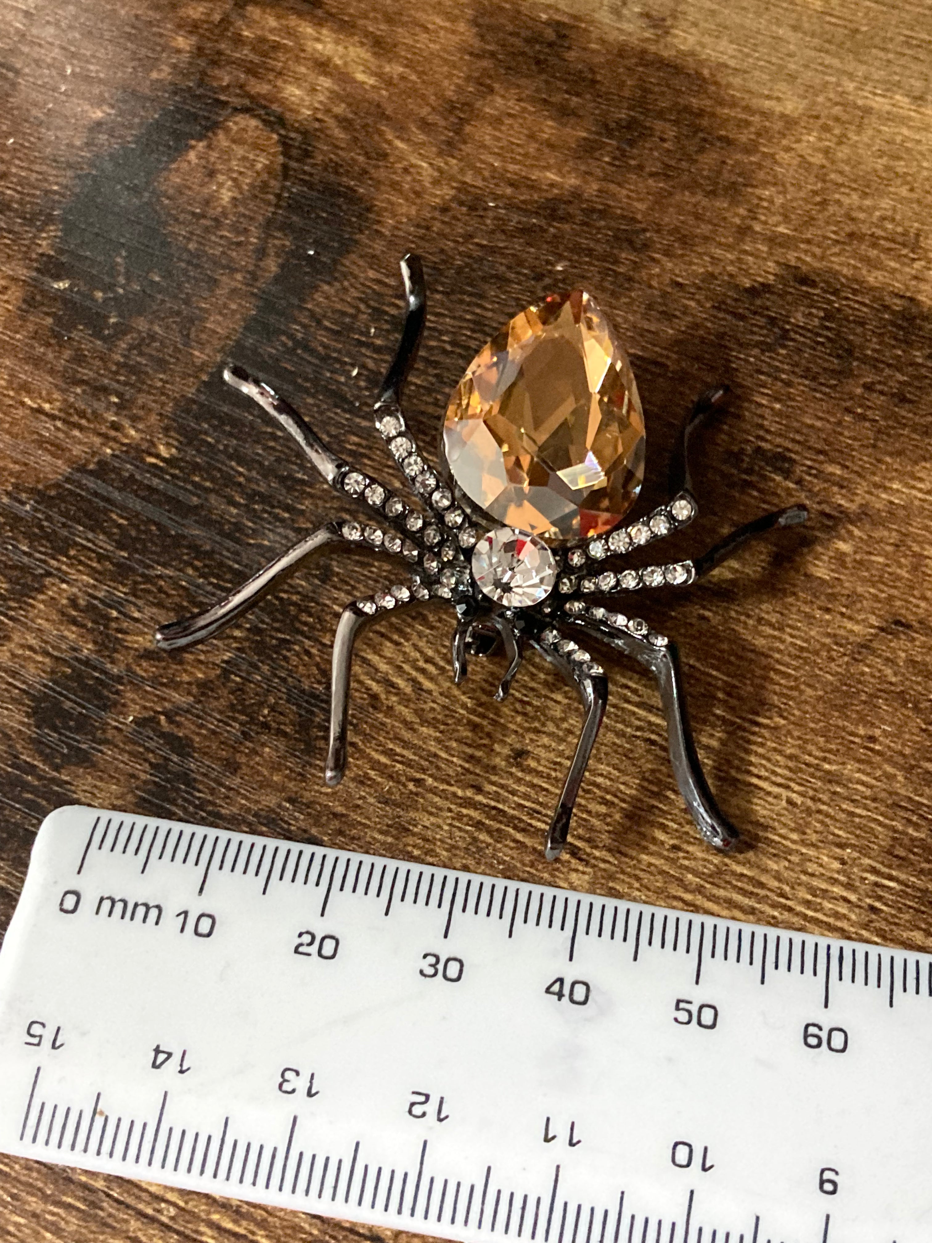 Large spider bug brooch with citrine diamanté