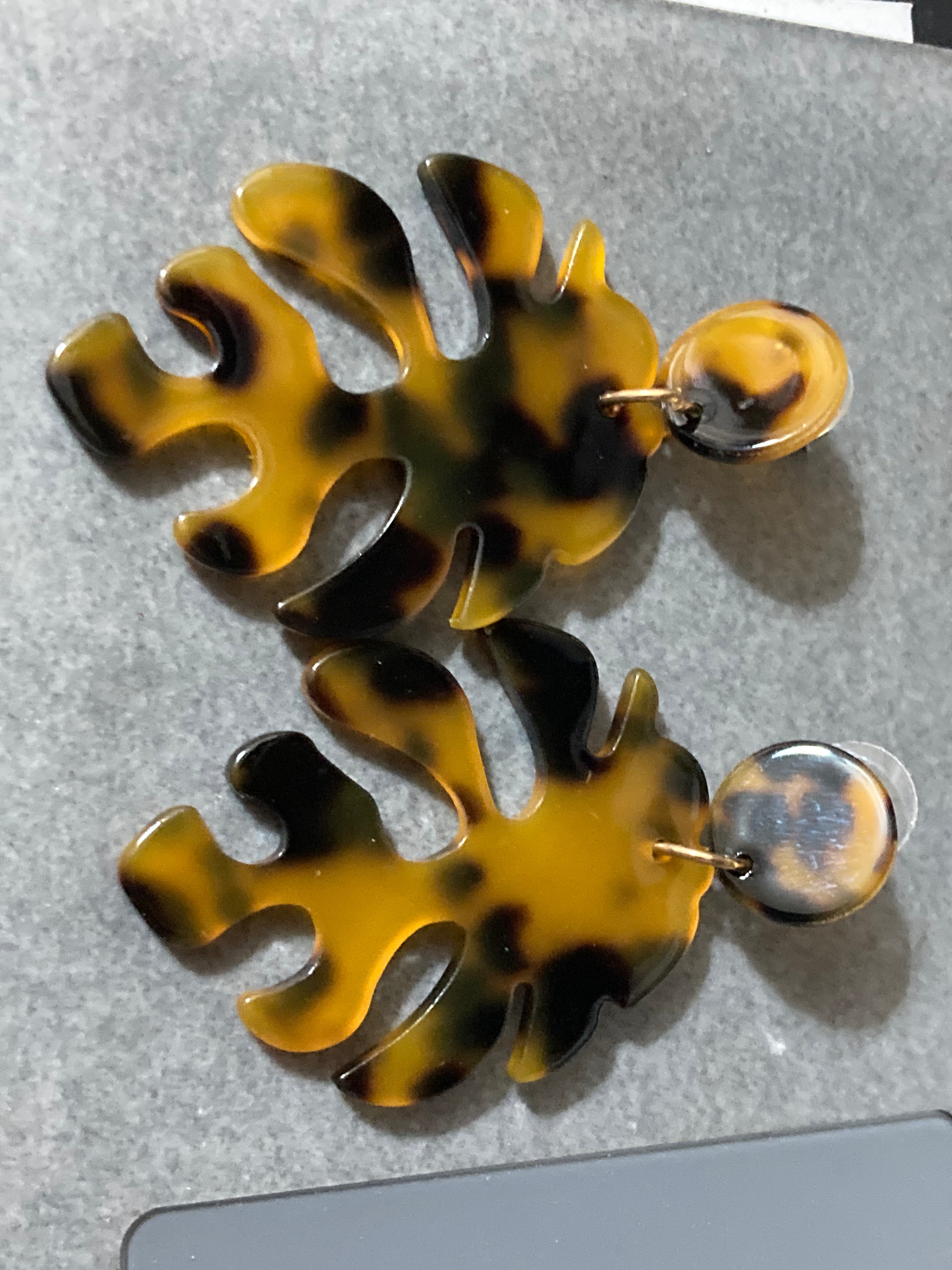 Large tortoiseshell palm leaf earrings