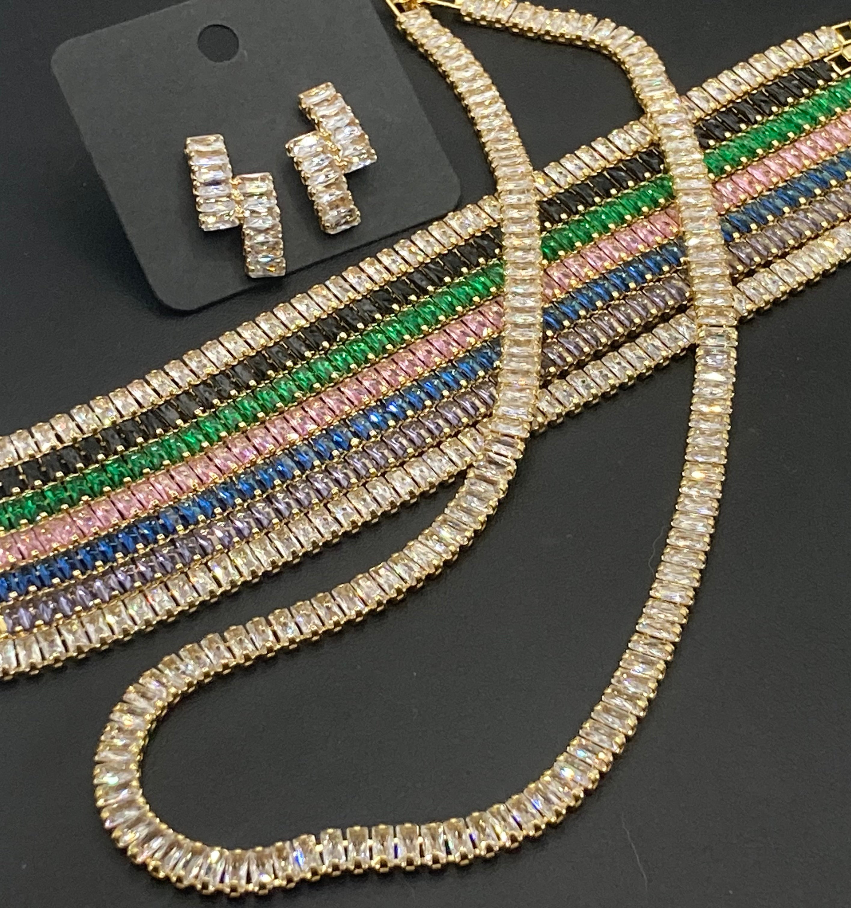 High End clear CZ necklace baguette Crystal diamanté gold plated