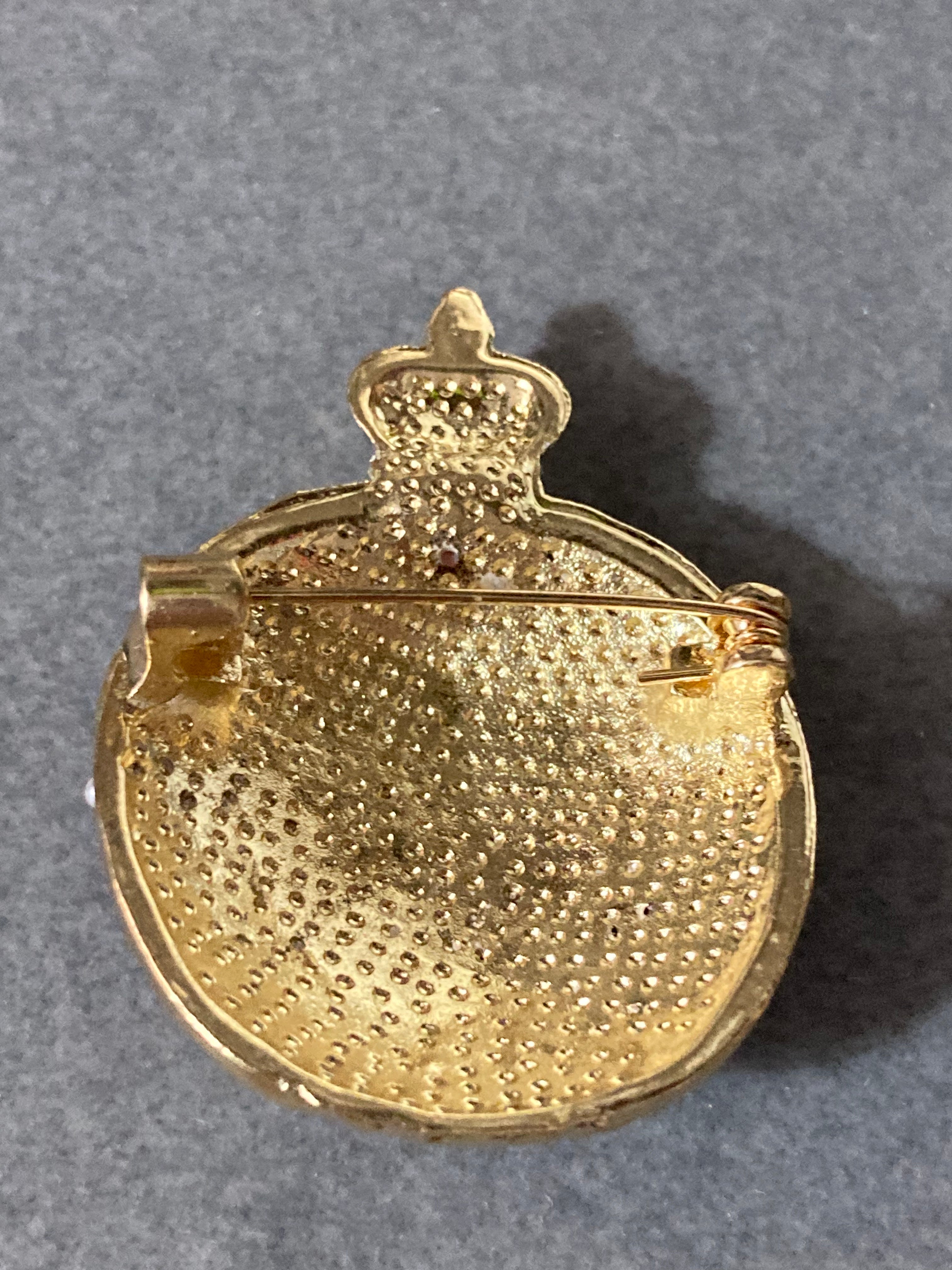 Red enamel royal crown pomegranate fruit brooch