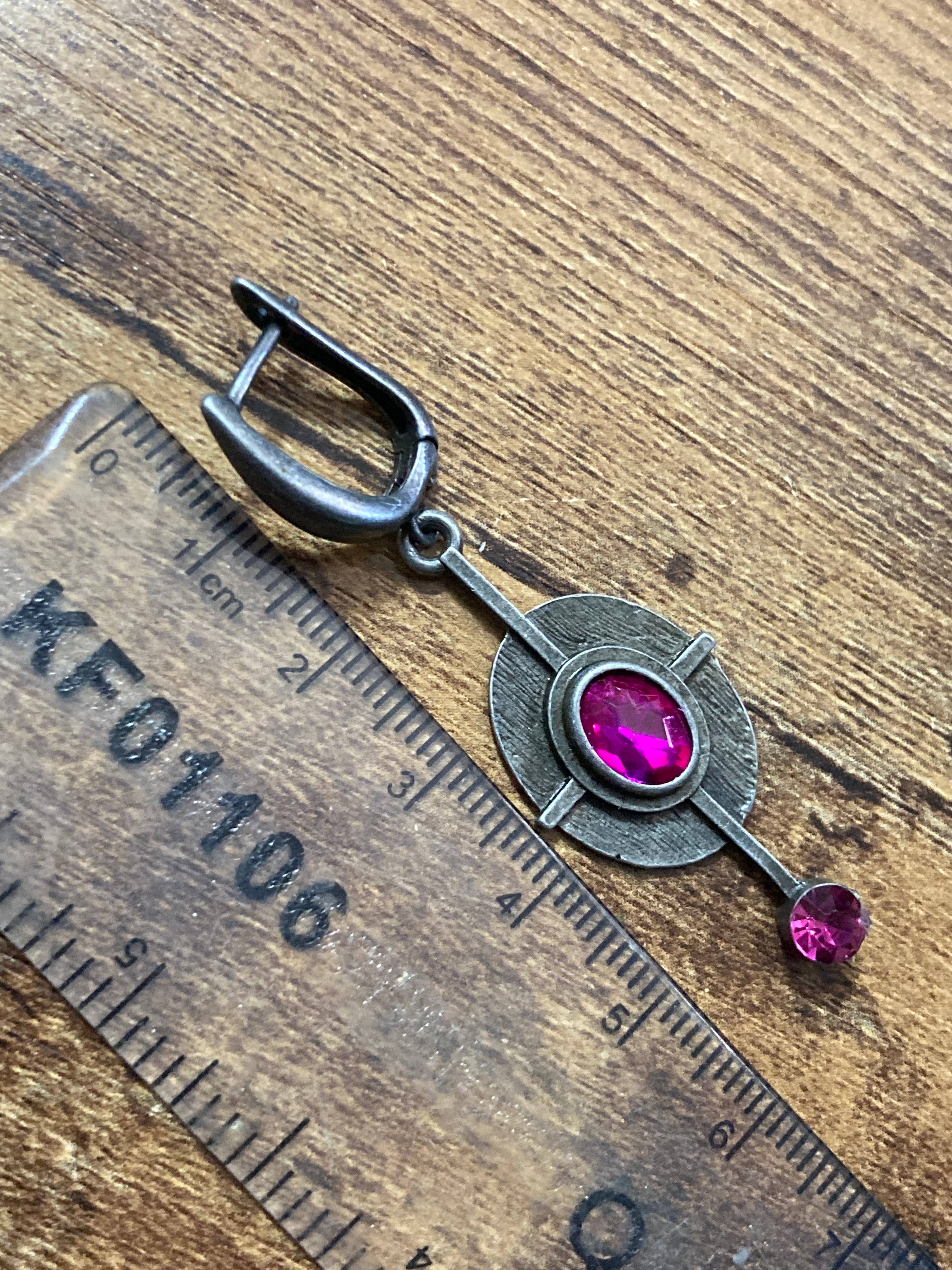 Modernist hot pink diamanté drop earrings