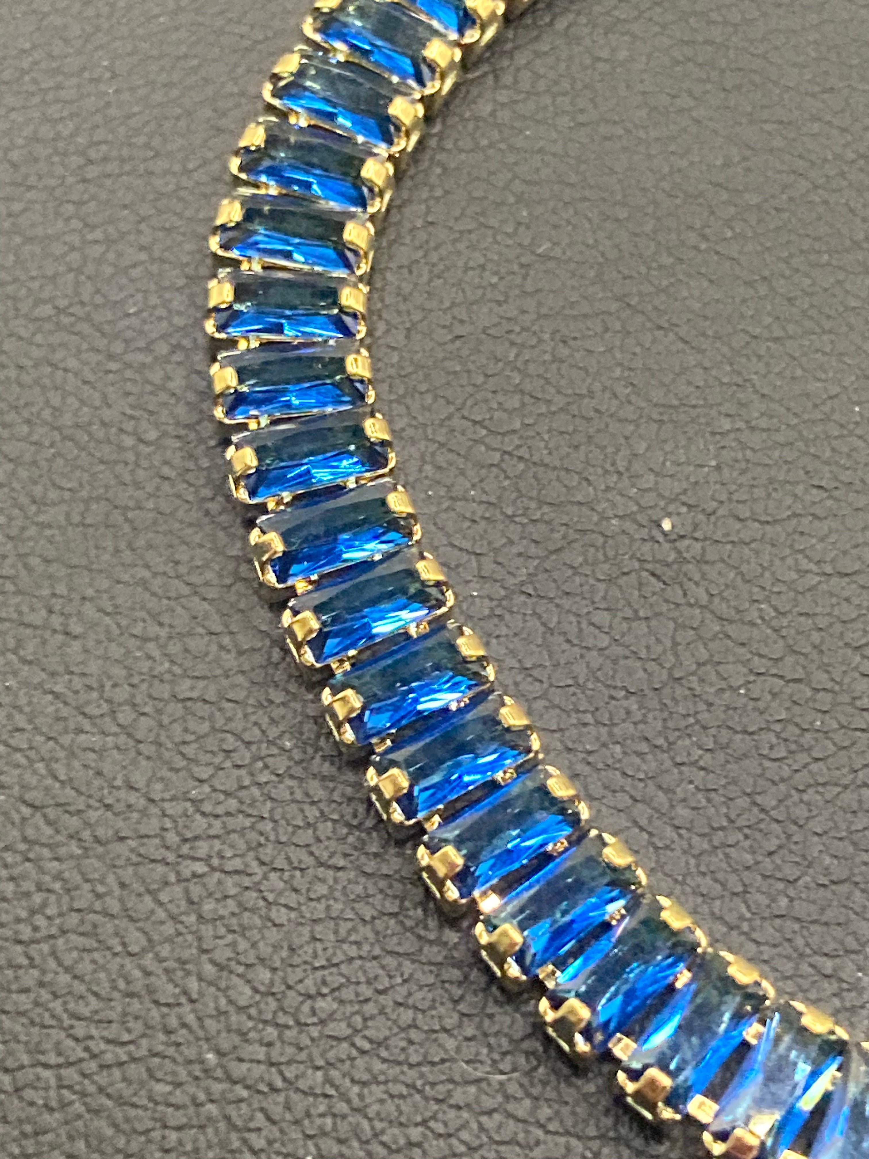 High End Sapphire Blue CZ tennis bracelet baguette Crystal diamanté gold plated