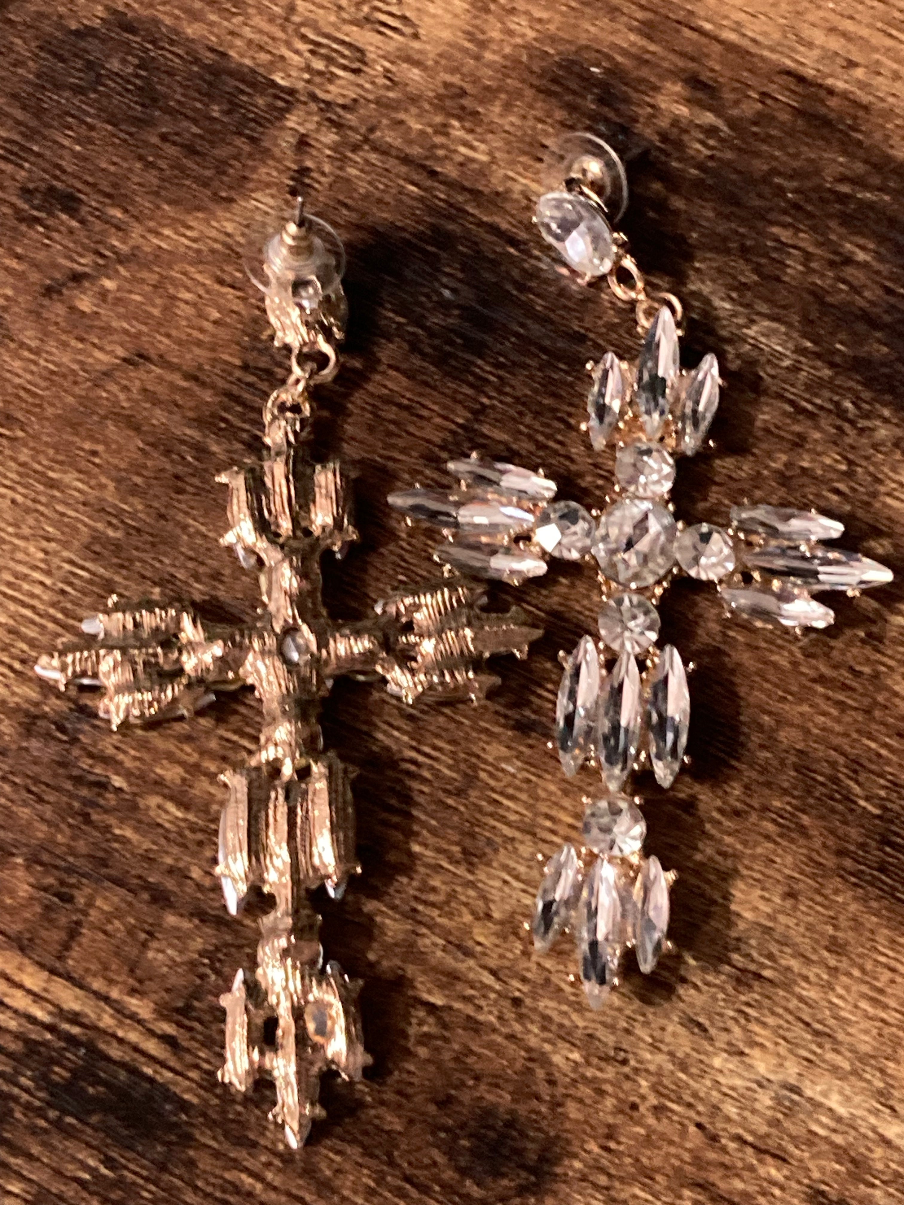 Oversized diamanté cross earrings