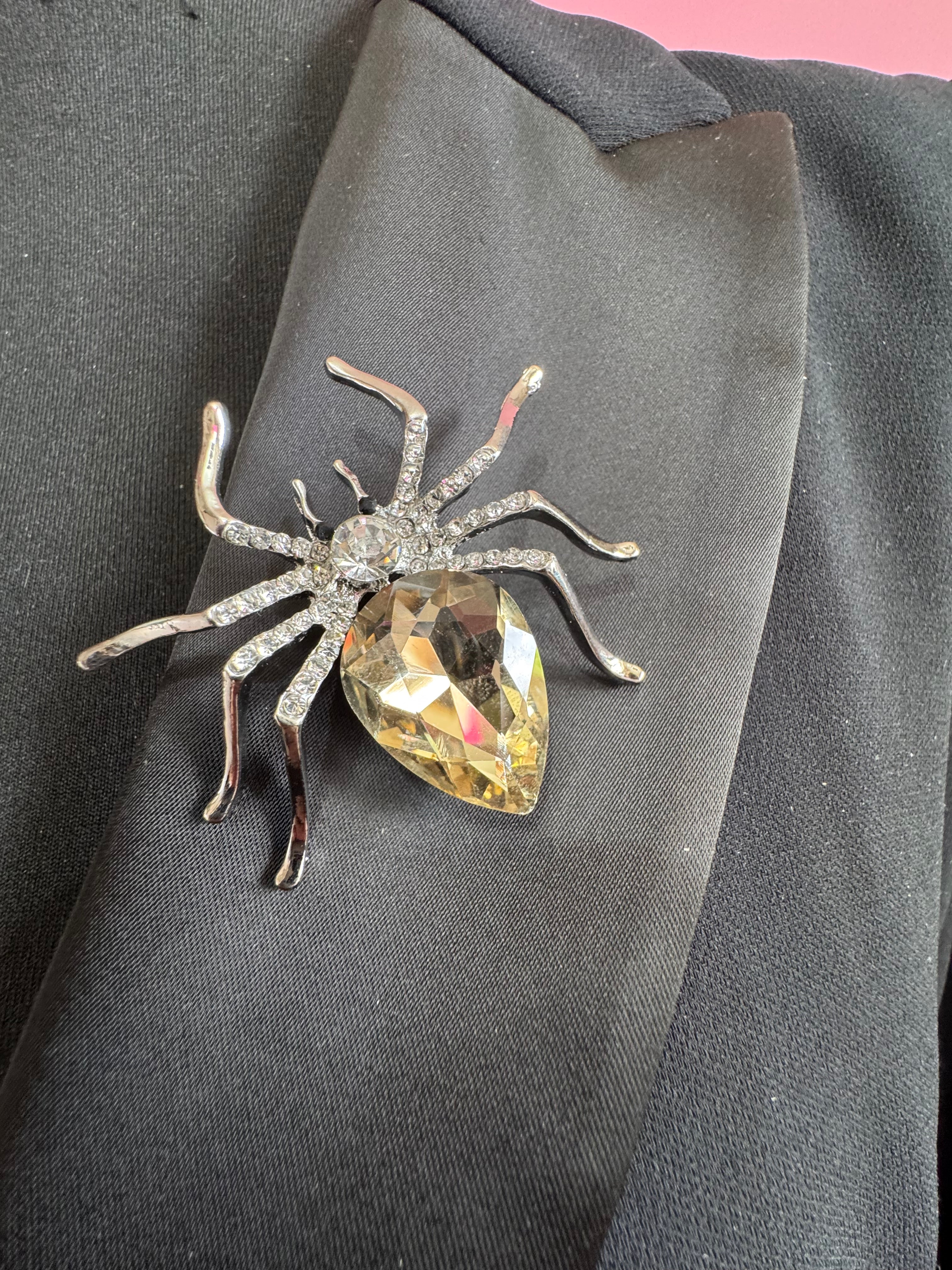 Large spider bug brooch with citrine diamanté