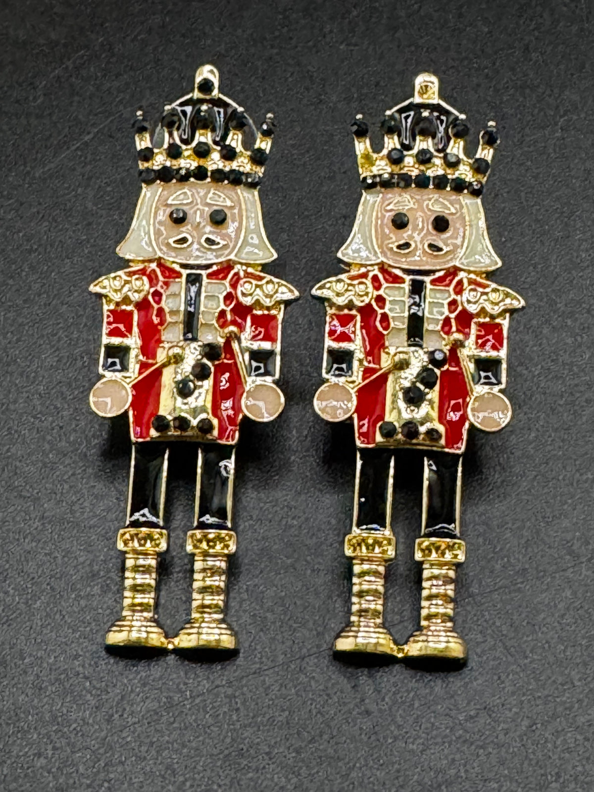 Christmas nutcracker man earrings, red enamel soldier earrings for pierced ears, festive jewellery