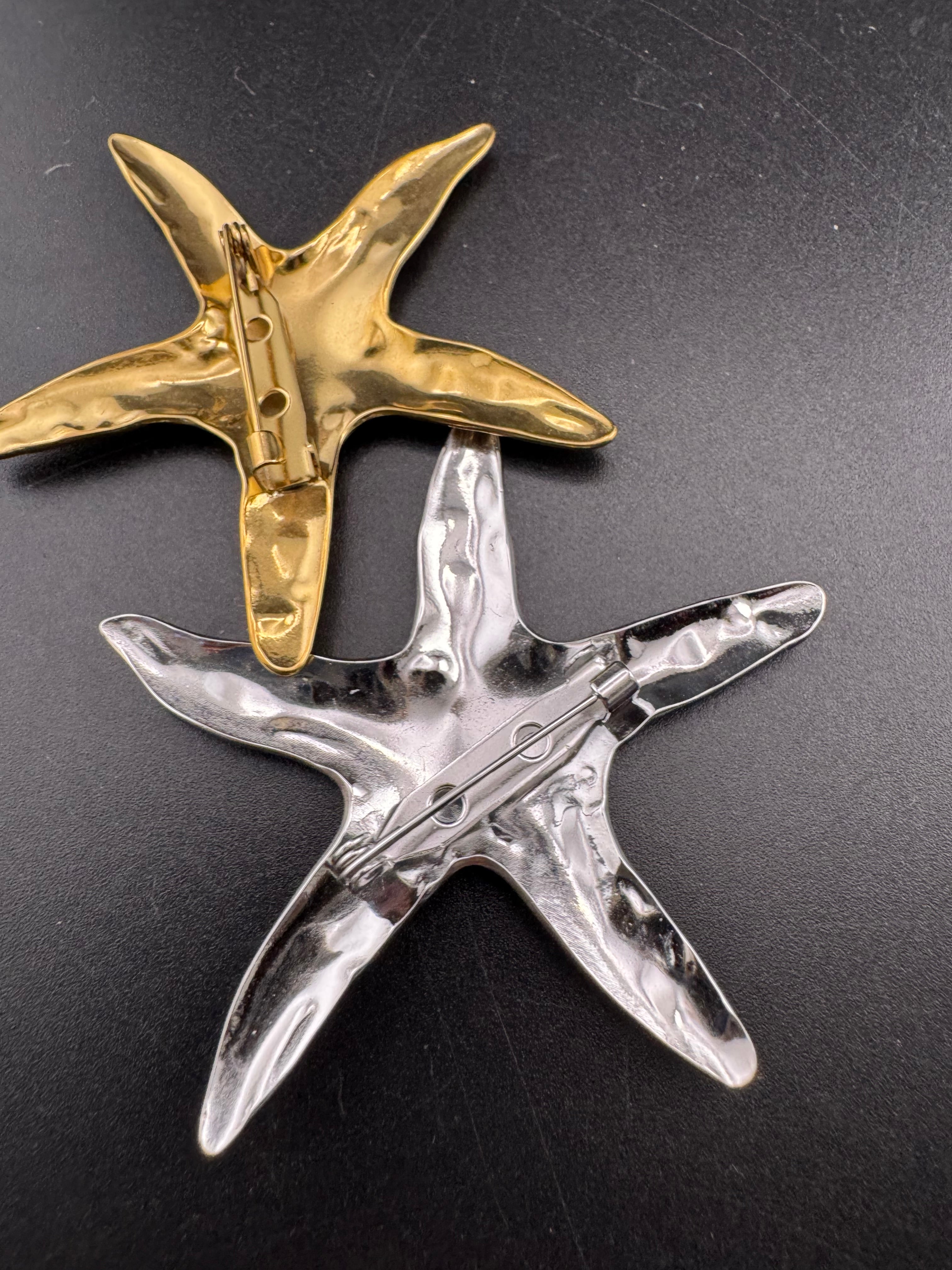 Big starfish brooch in gold or silver, nautical jewellery
