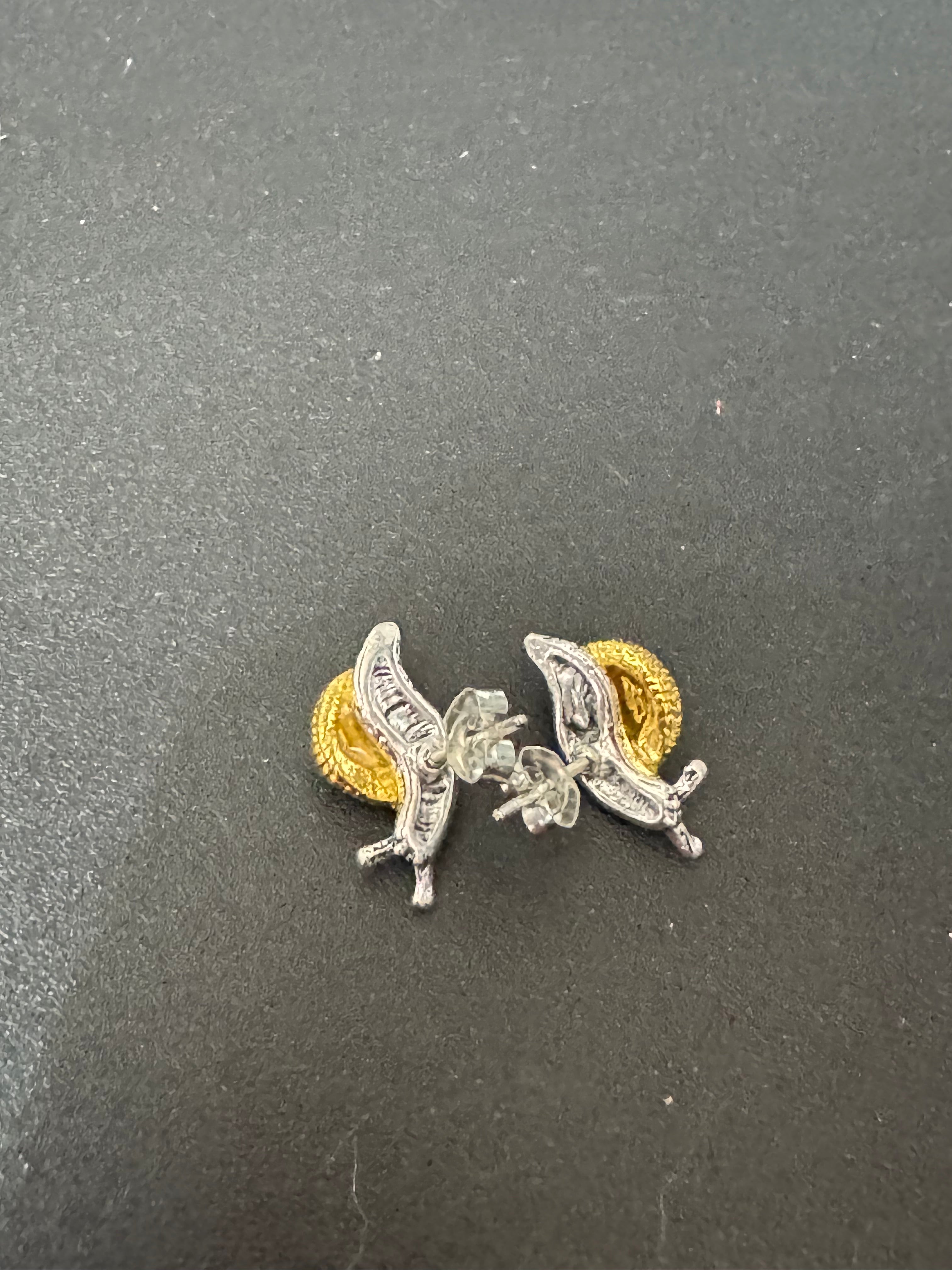 Small cute snail stud earrings for pierced ears gold and silver tone