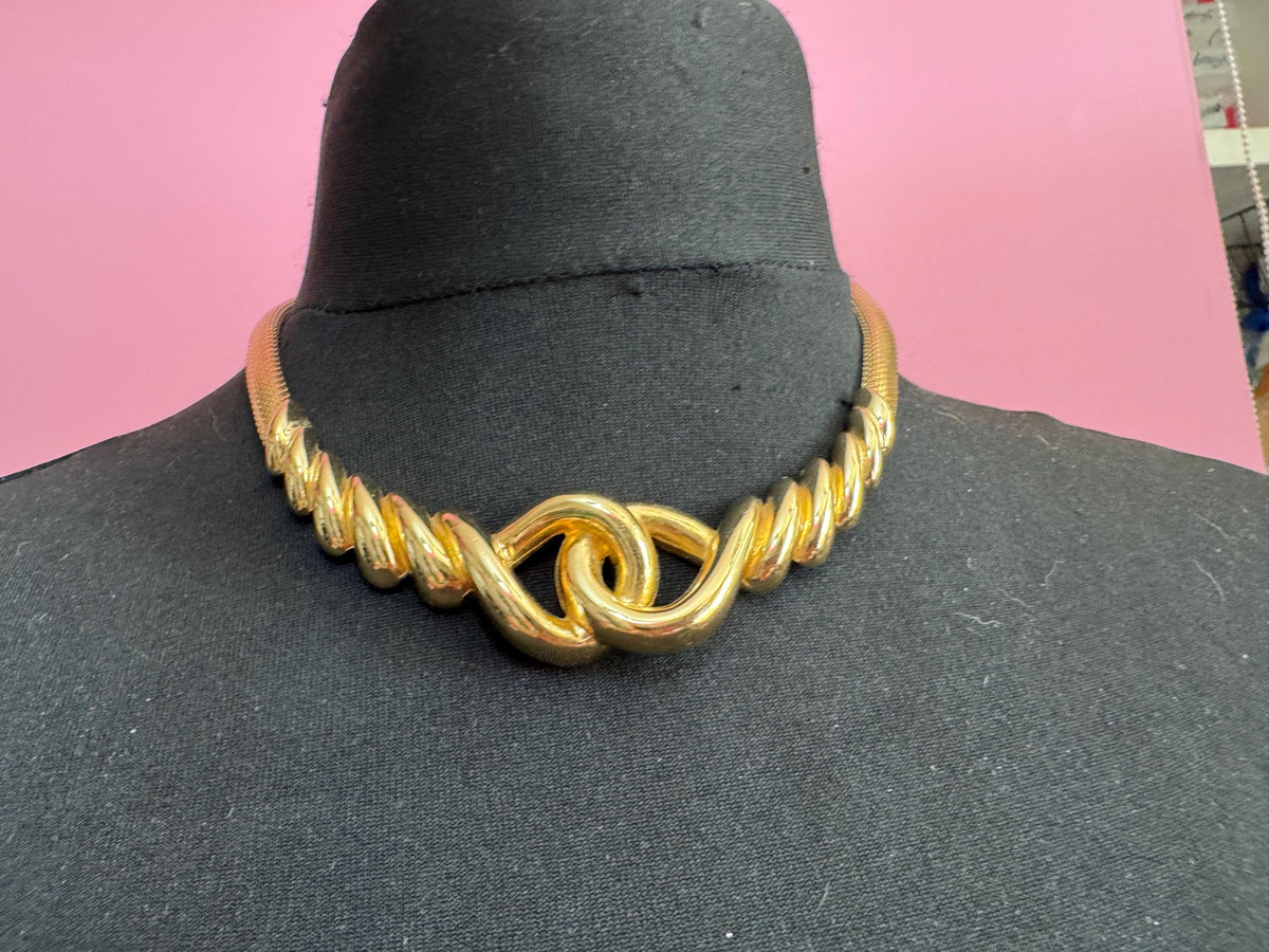 Vintage Grosse Necklace, Signed 43Cm Gold Chain Choker, Dior Era