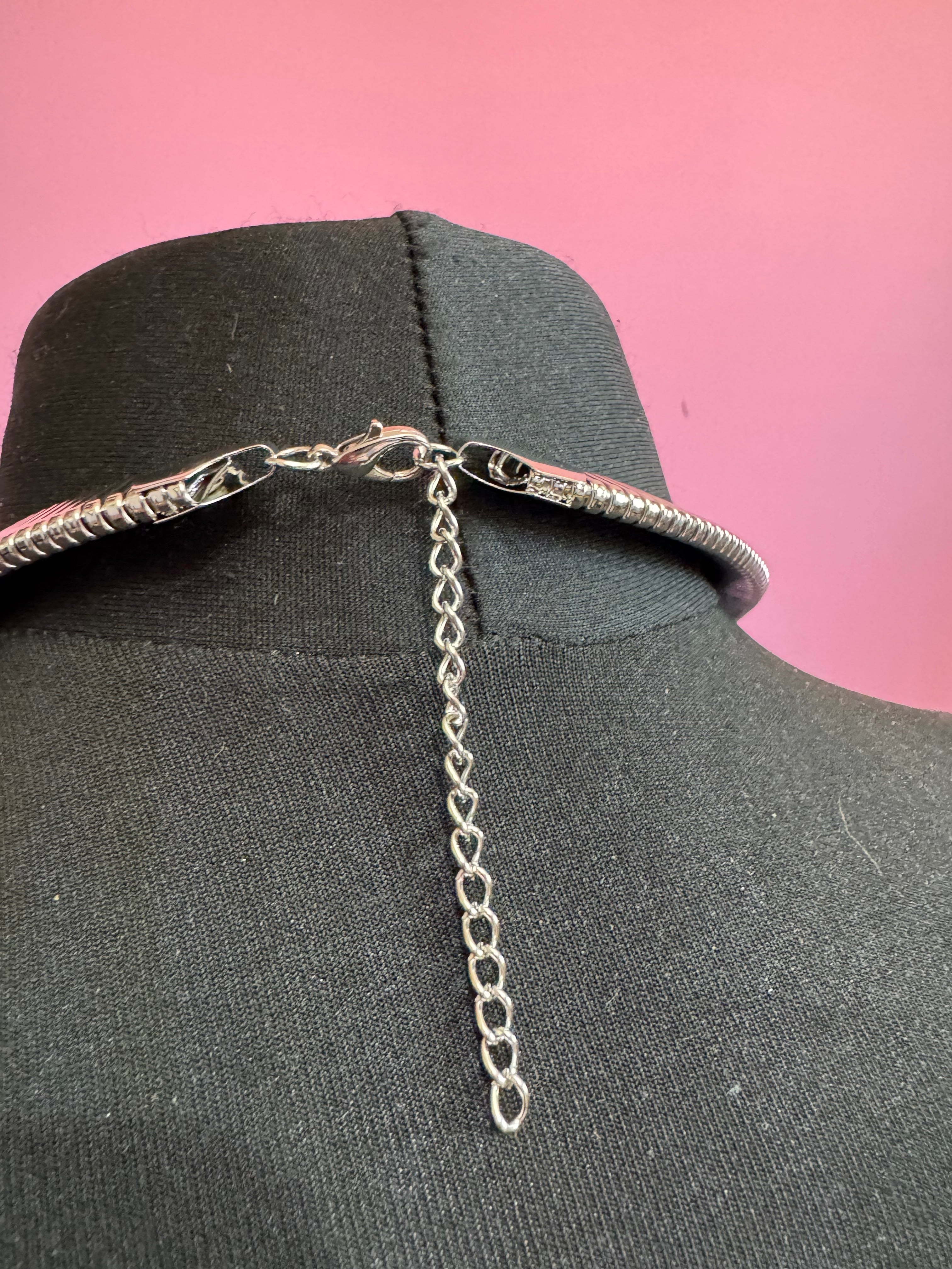 Silver wide omega choker necklace, classic fashion necklace