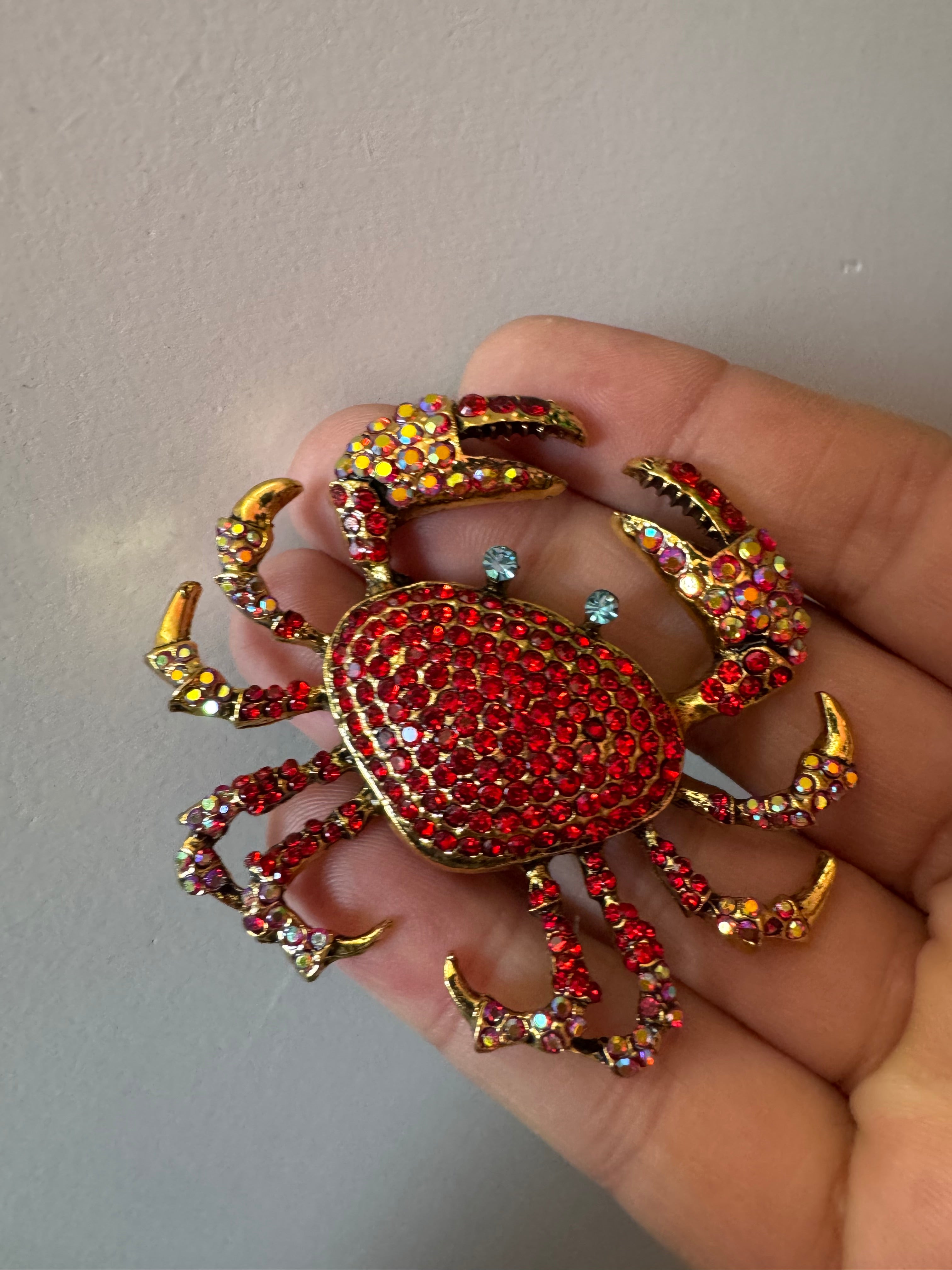 Large Red rhinestone crystal nautical crab brooch