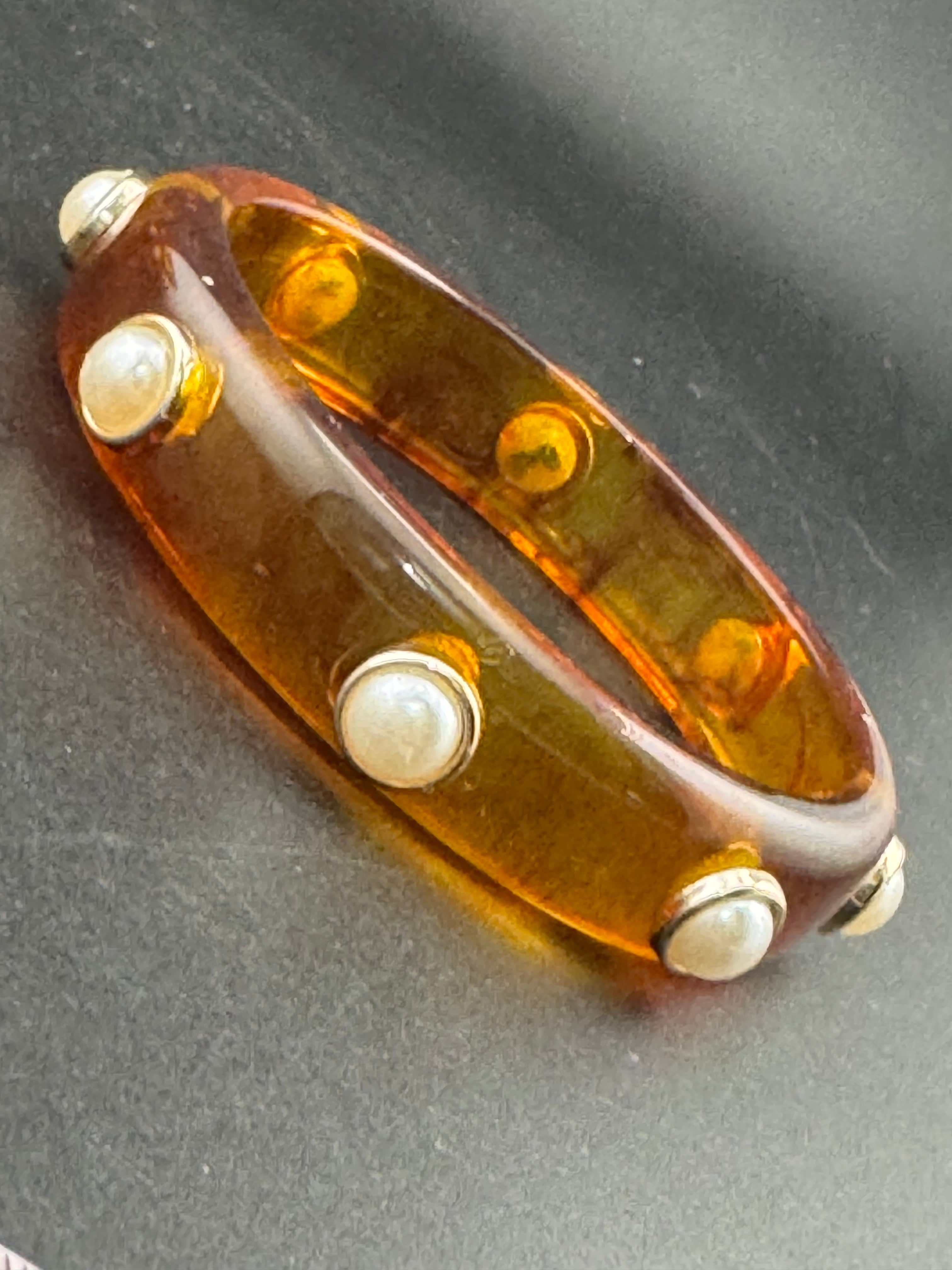 Faux tortoiseshell slim brown acrylic pearl plastic bangle bracelet