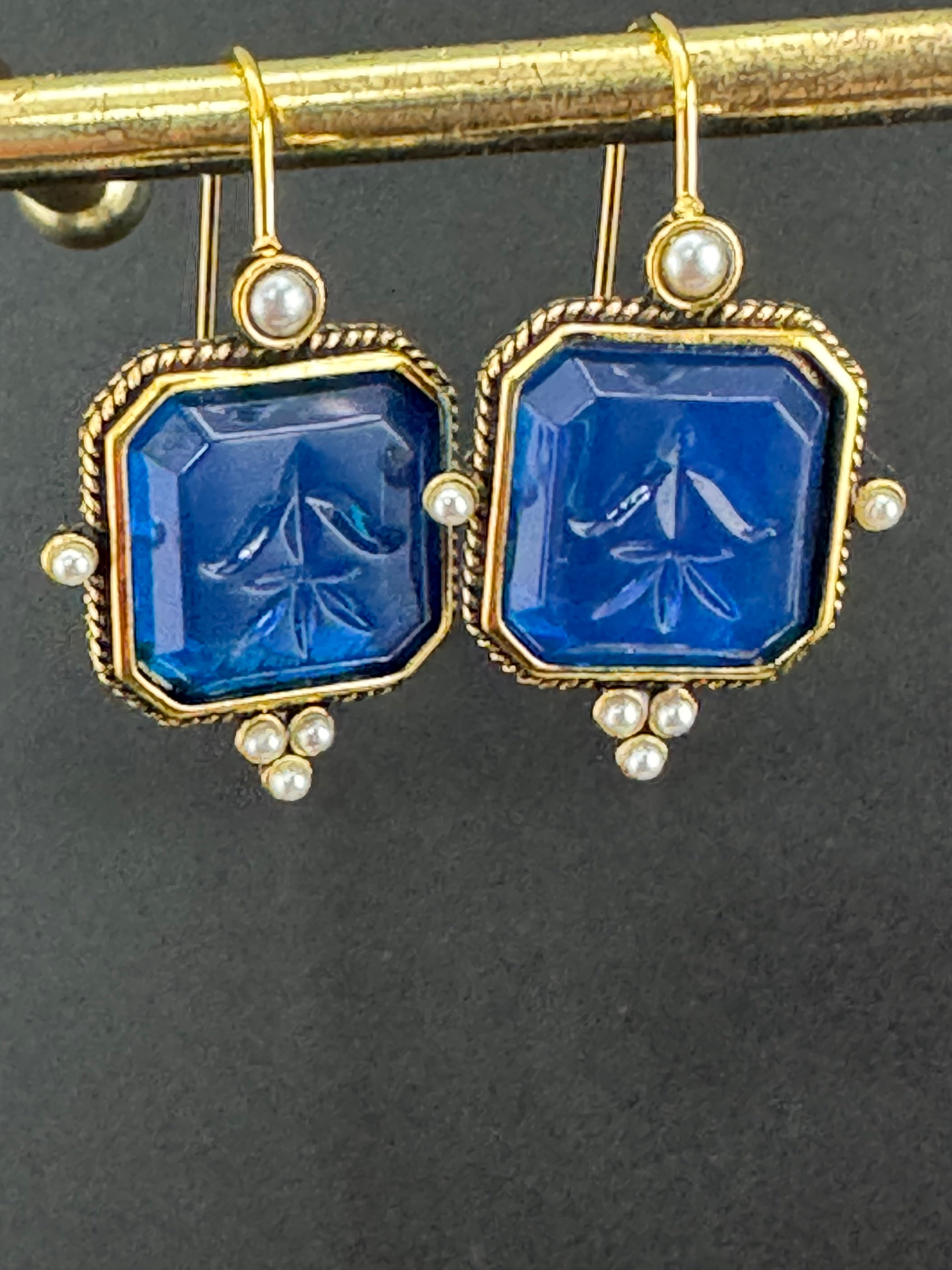 Victorian style emerald ruby and sapphire seed pearl drop earrings