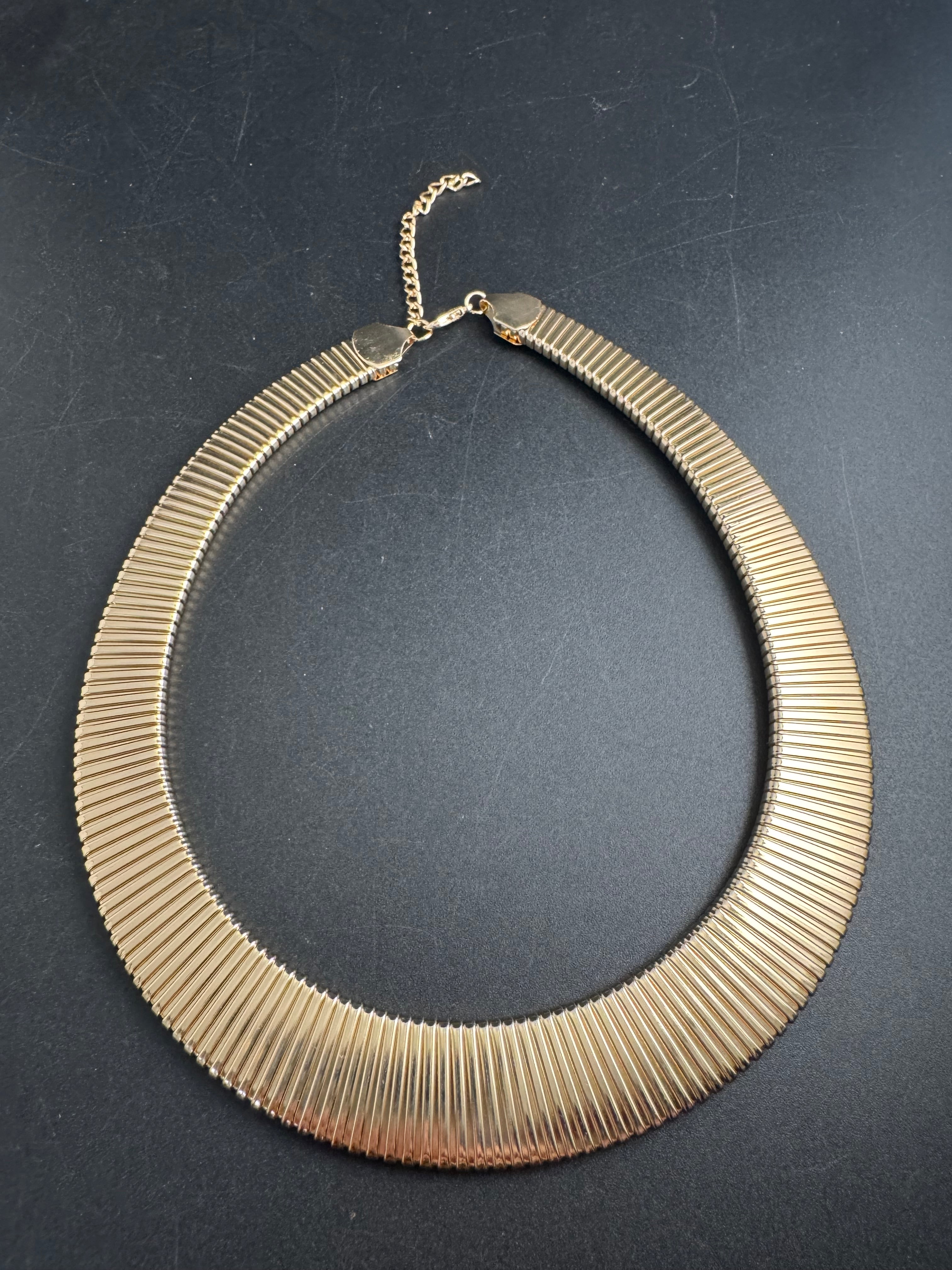Gold wide omega choker necklace, classic fashion statement necklace