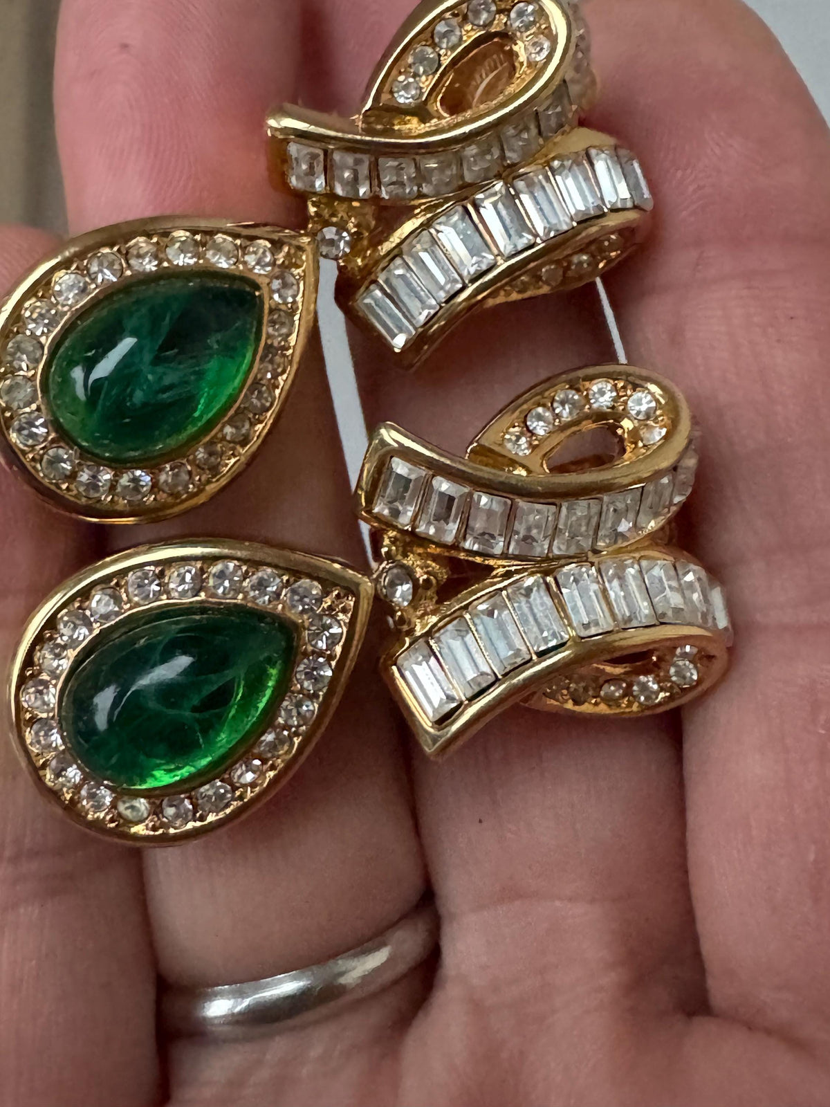 Vintage Dior Clip Earrings, Green Gripoix, Gold Tone, Signed Dior