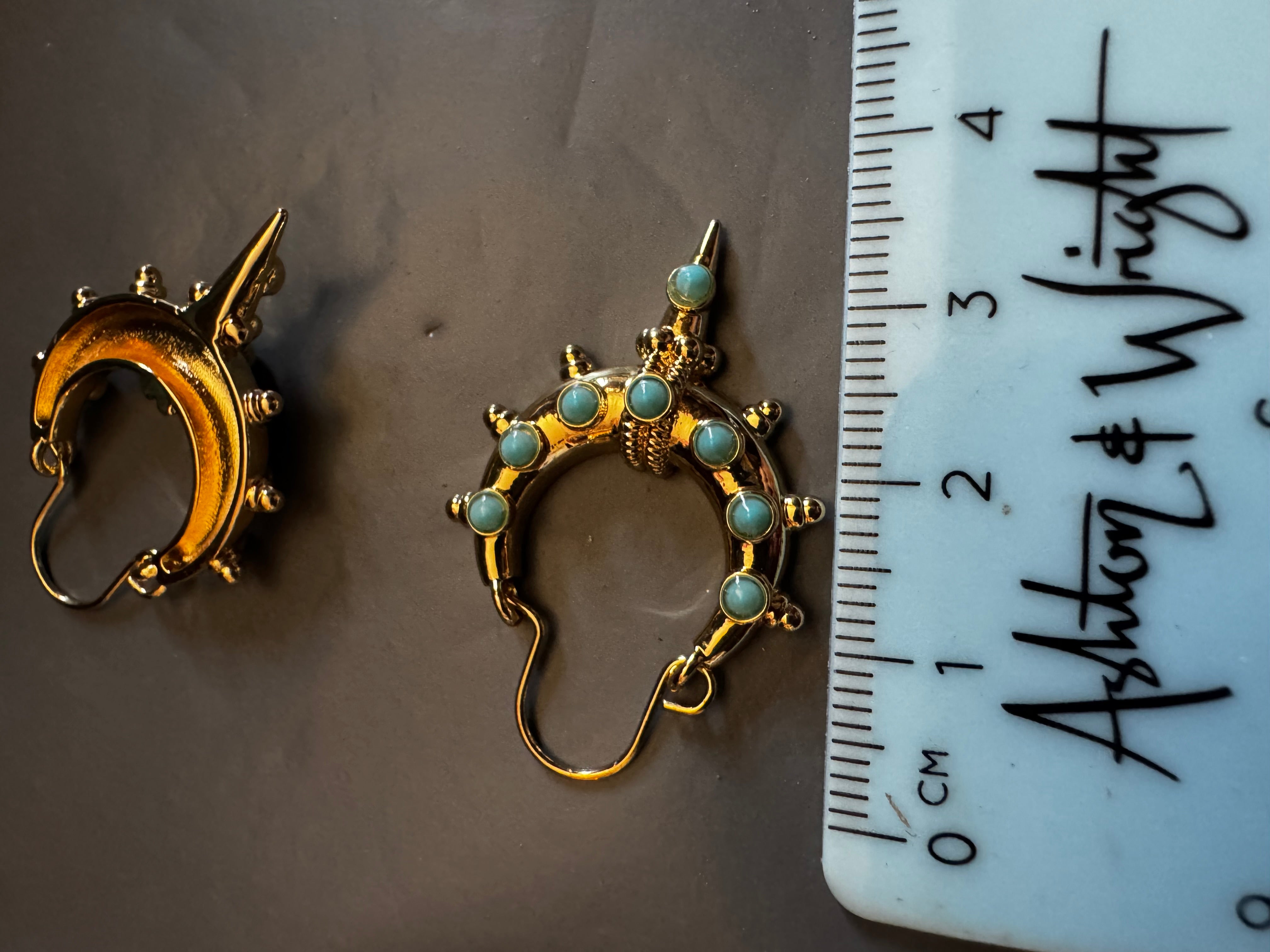 Etruscan Gold Plated Turquoise Blue Statement Hoop Earrings