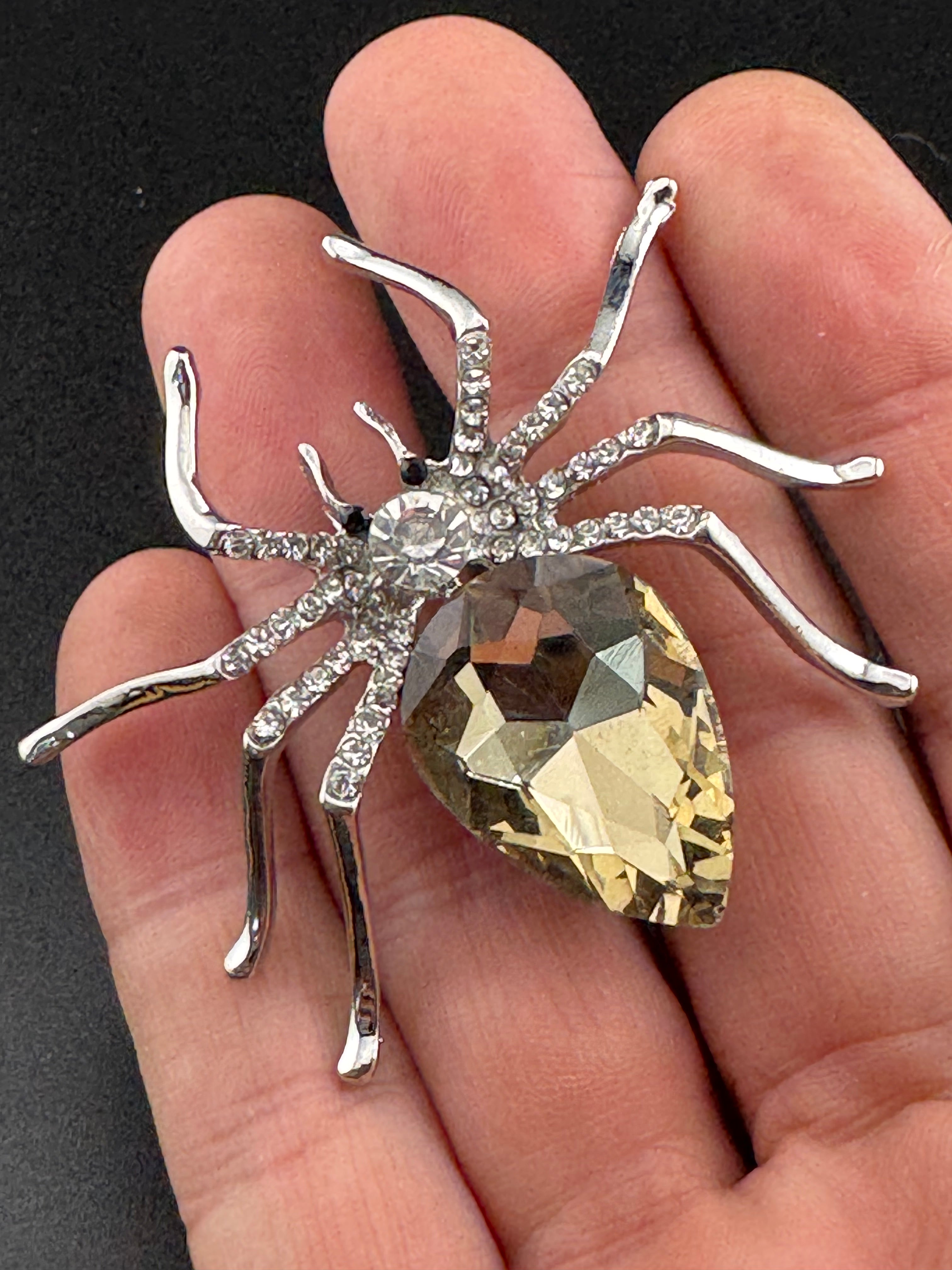 Large spider bug brooch with citrine diamanté