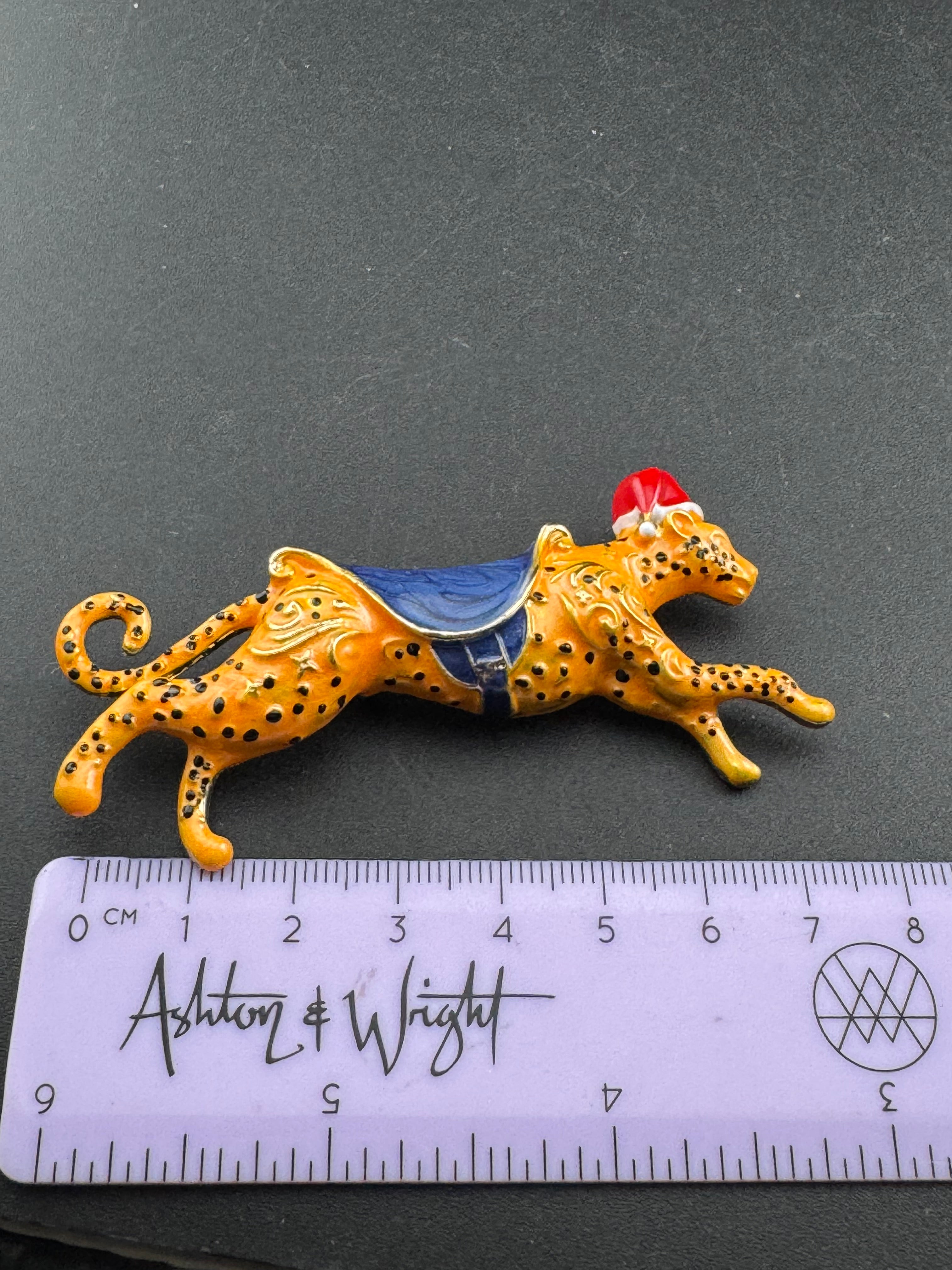Christmas big cat leopard brooch, festive Santa hat