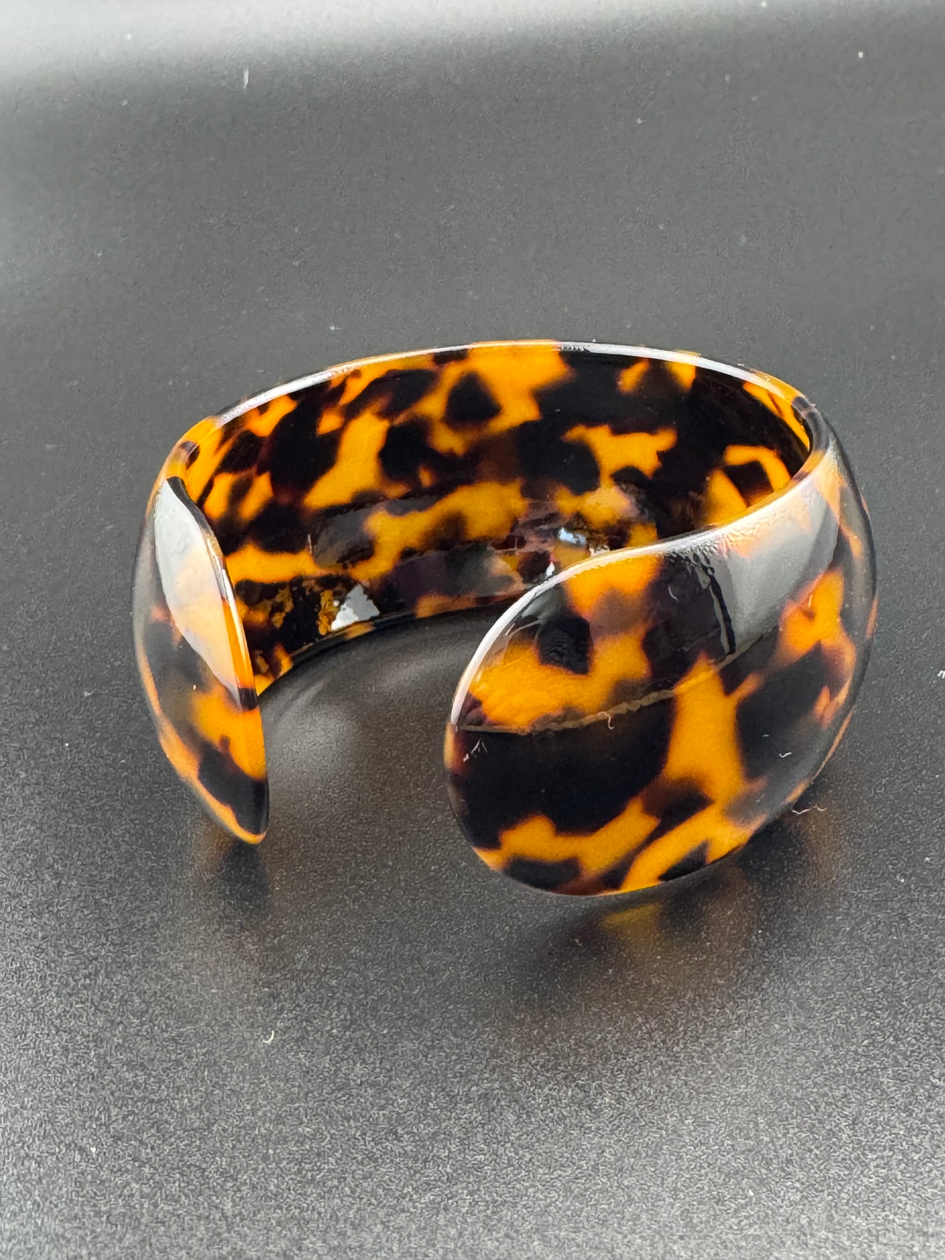Wide acrylic brown faux tortoiseshell open cuff bangle bracelet